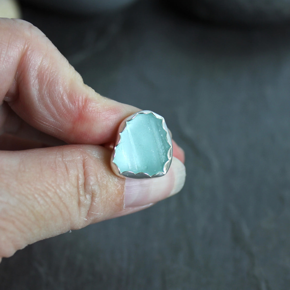 Pale Turquoise Blue Sea Glass Ring | Handmade | Sterling Silver | Size 5 1/4