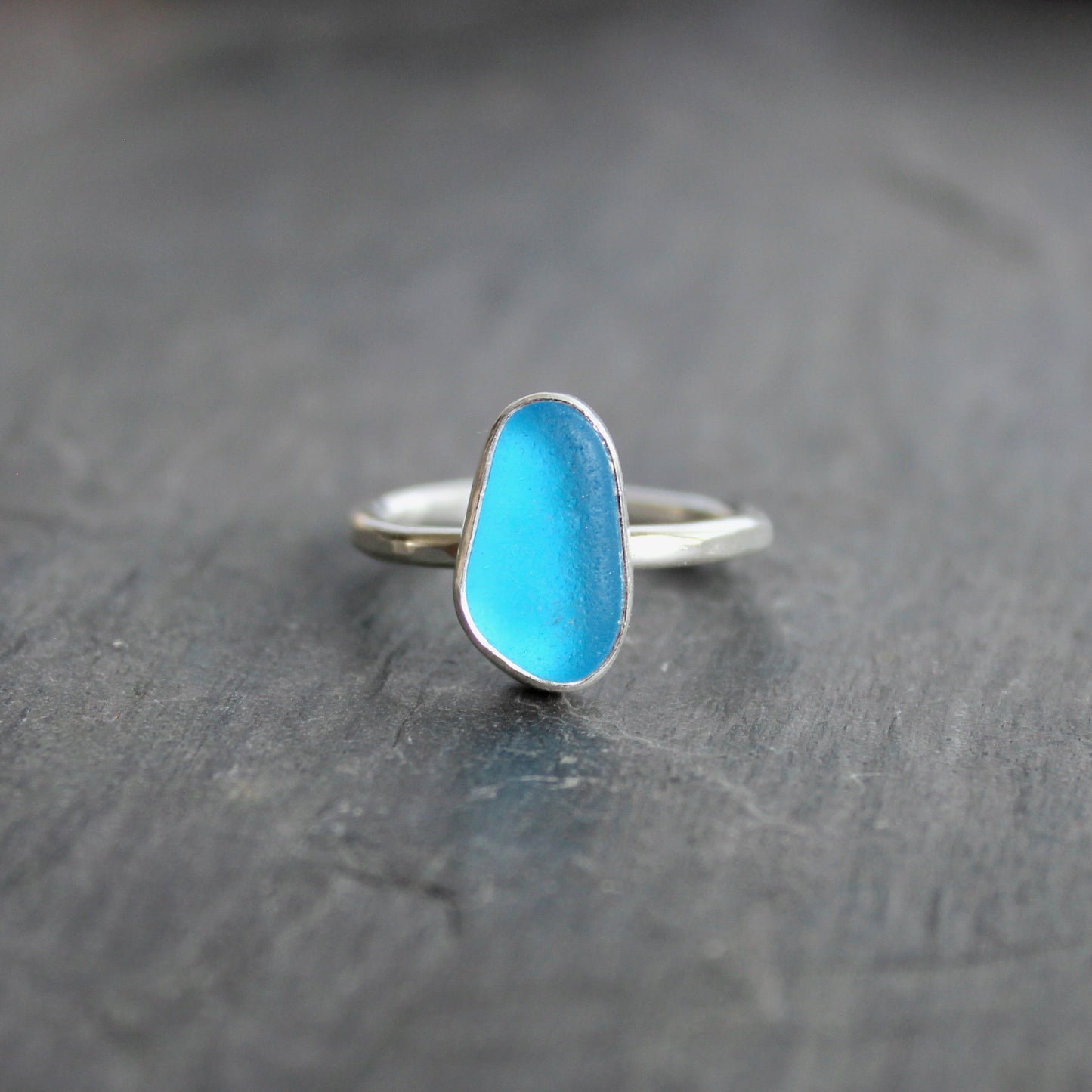 Bright Electric Blue Sea Glass Ring | Handmade | Sterling Silver | Size 7 3/4