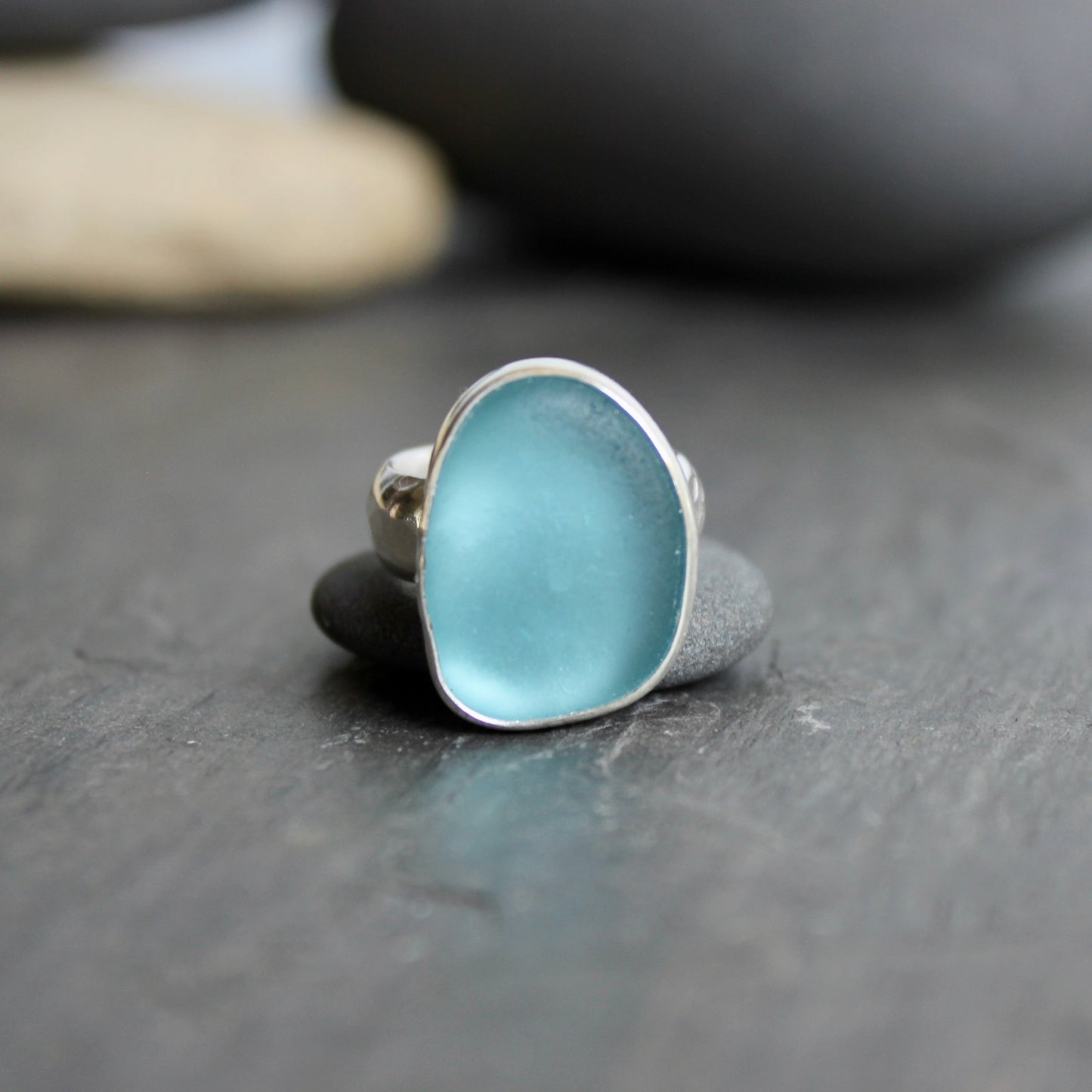 Small Size Turquoise Blue Sea Glass Ring | Handmade | Sterling Silver | Size 4 1/2