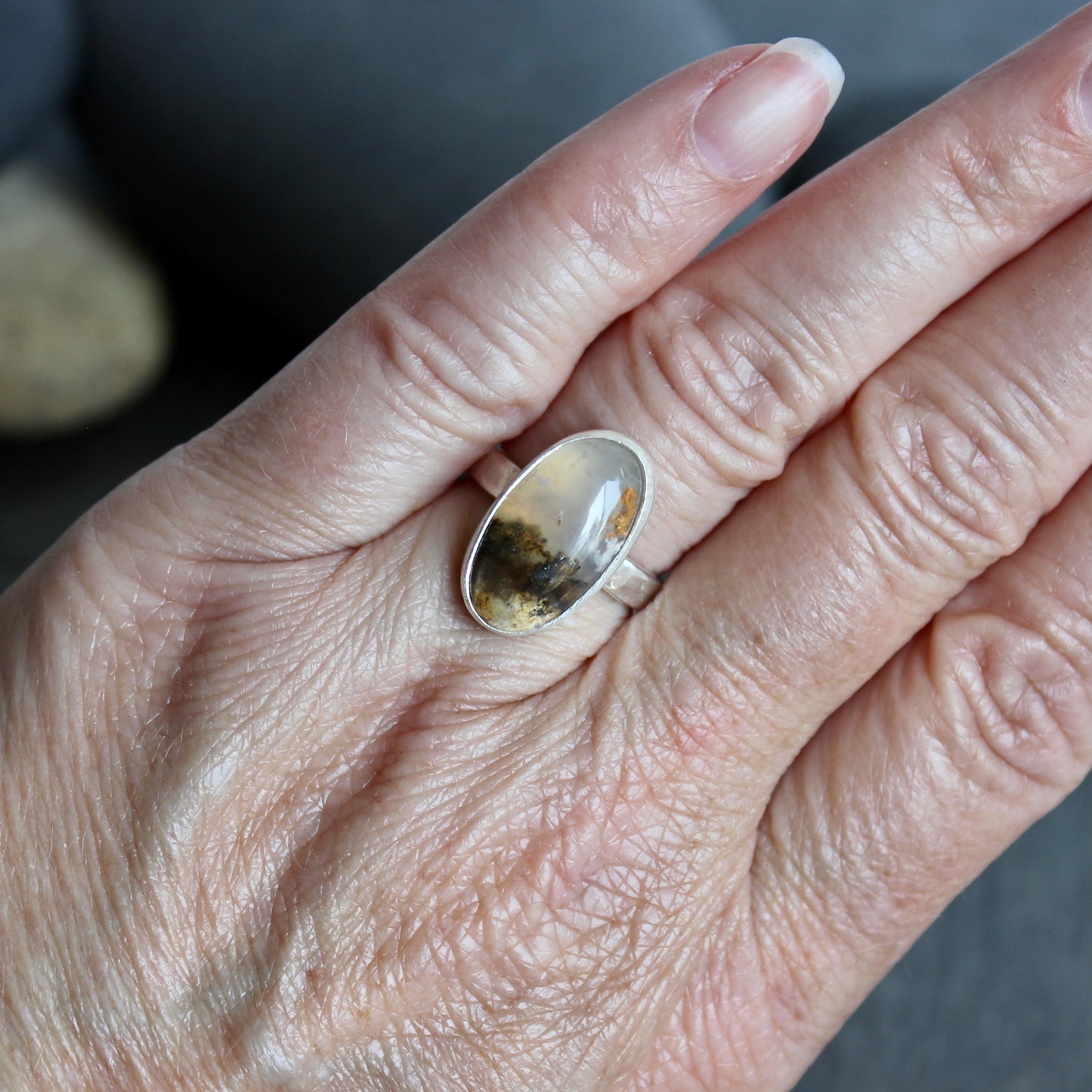 Graveyard Point Plume Agate Statement Ring Size 7 | Oregon Gemstone | Handmade Sterling Silver