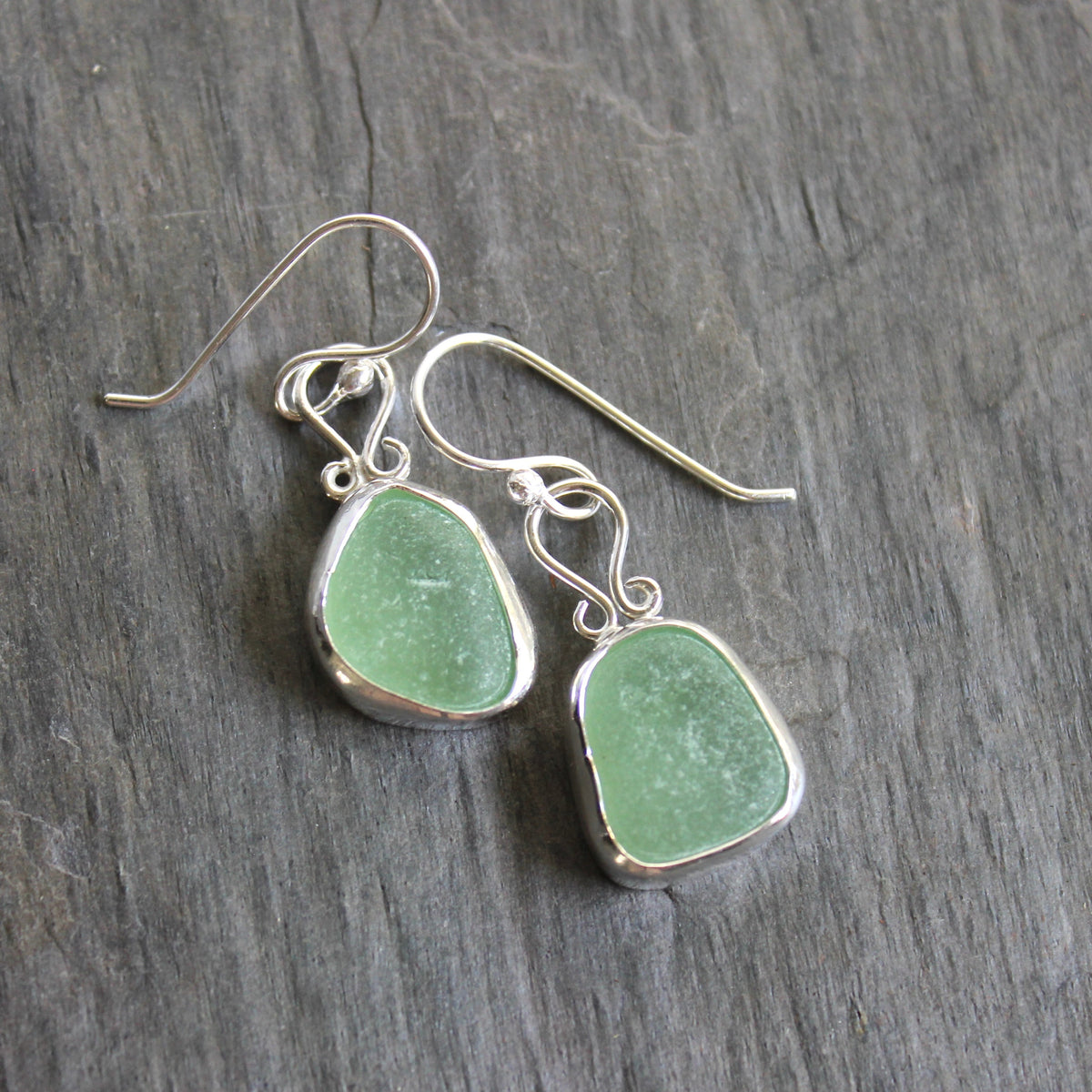 Sea Foam Mint Green Sea Glass Earrings | Handmade | Sterling Silver