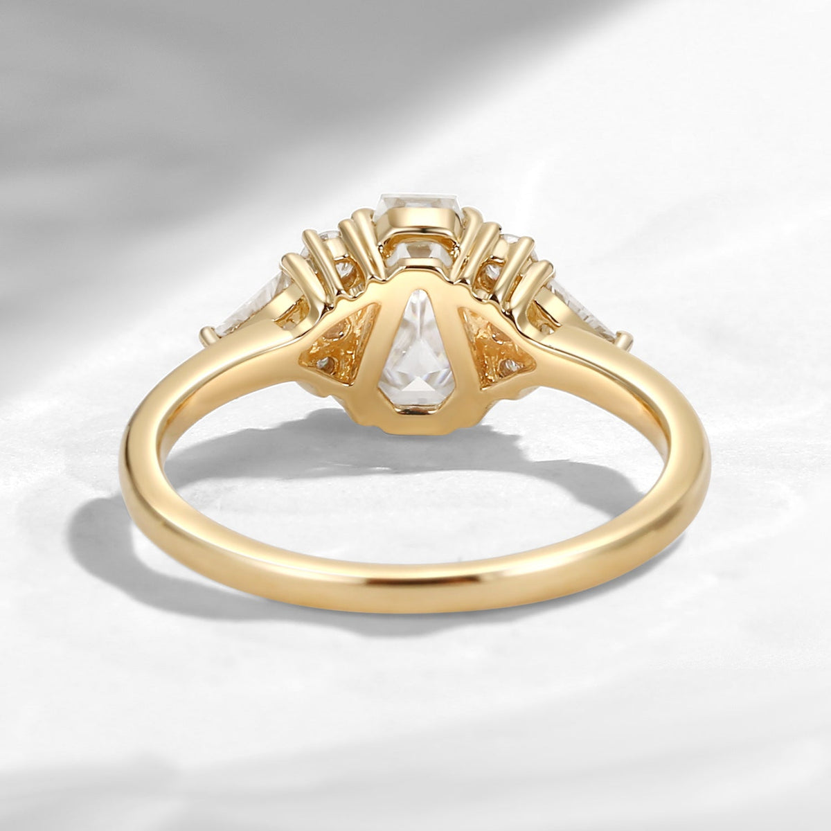 Classic Coffin Shaped Moissanite Geometric Cluster Engagement Ring