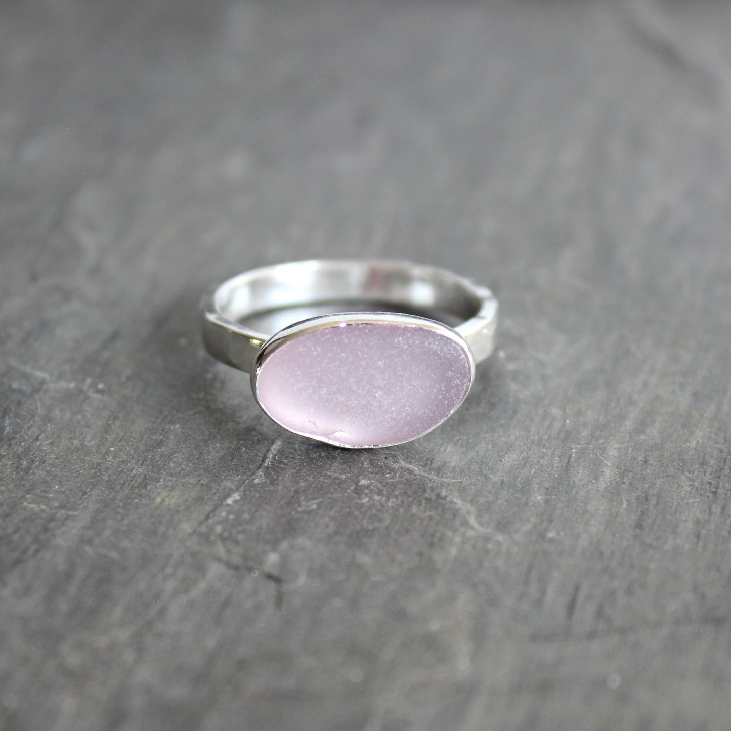 Large Size Lavender Sea Glass Ring | Handmade | Sterling Silver | Size 12