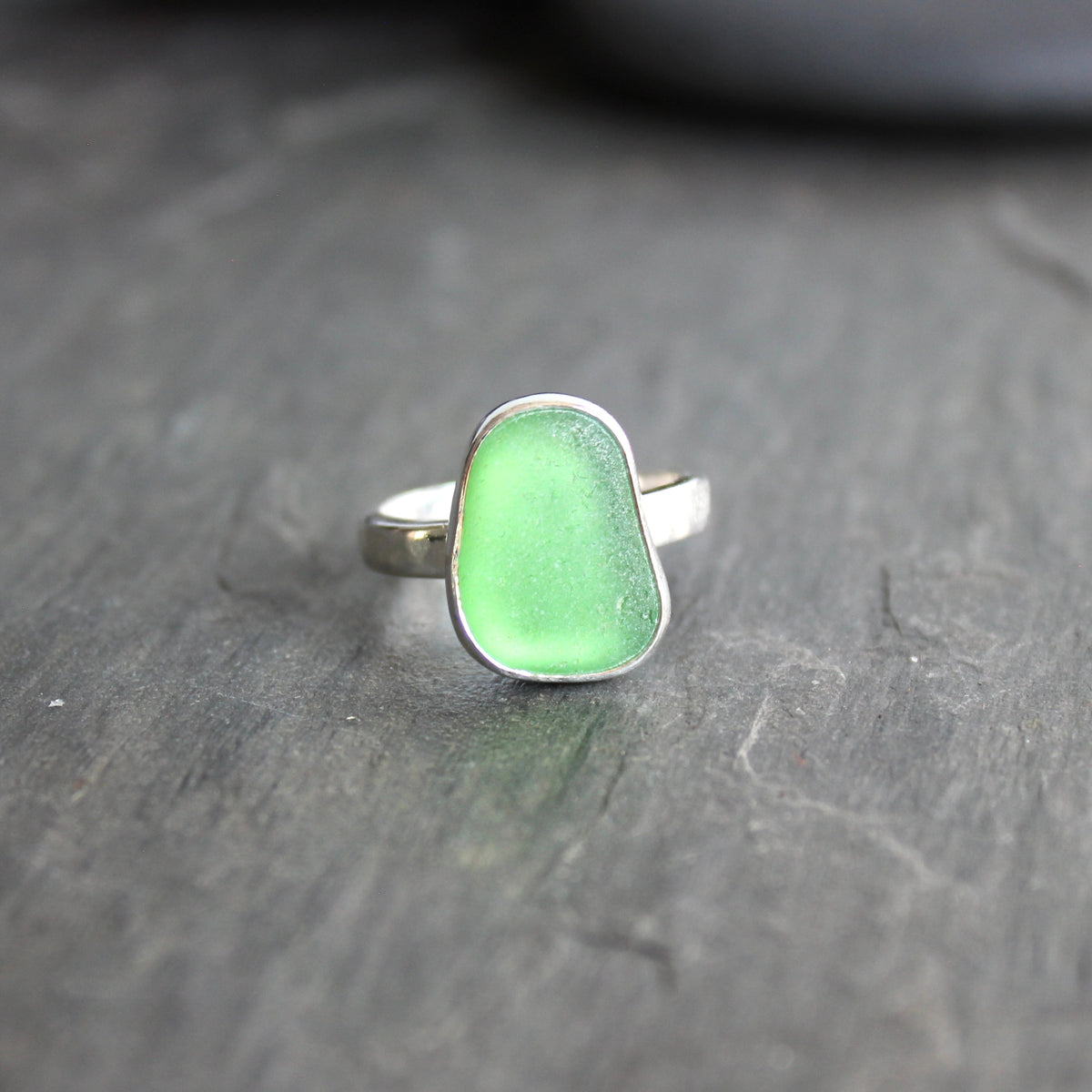 Kelly Green Sea Glass Ring | Sterling Silver | Handmade | Size 7 1/2
