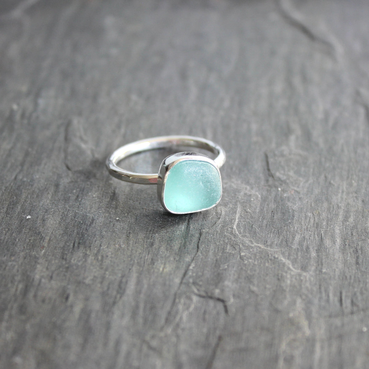 Aqua Blue Sea Glass Ring | Handmade | Sterling Silver | Size 9
