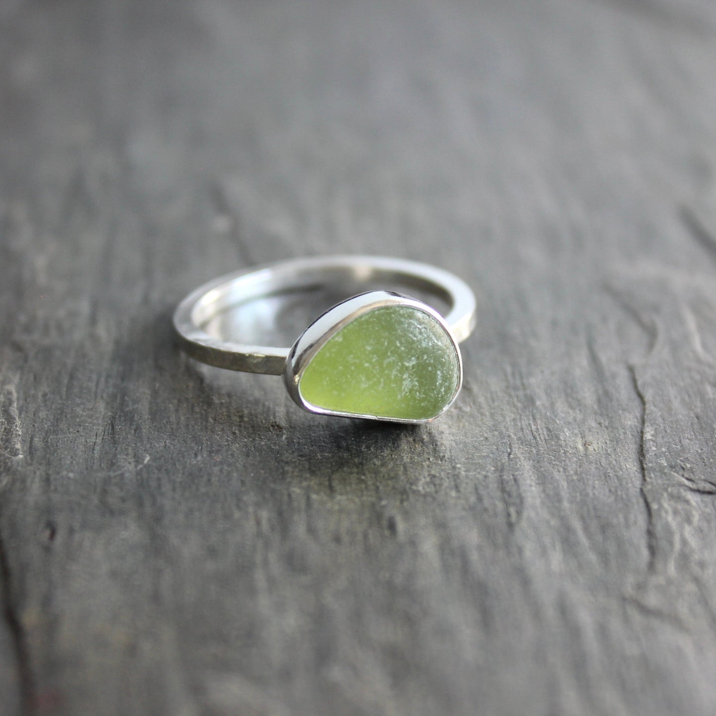 Large Size Olive Green Sea Glass Ring | Handmade | Sterling Silver | Size 10