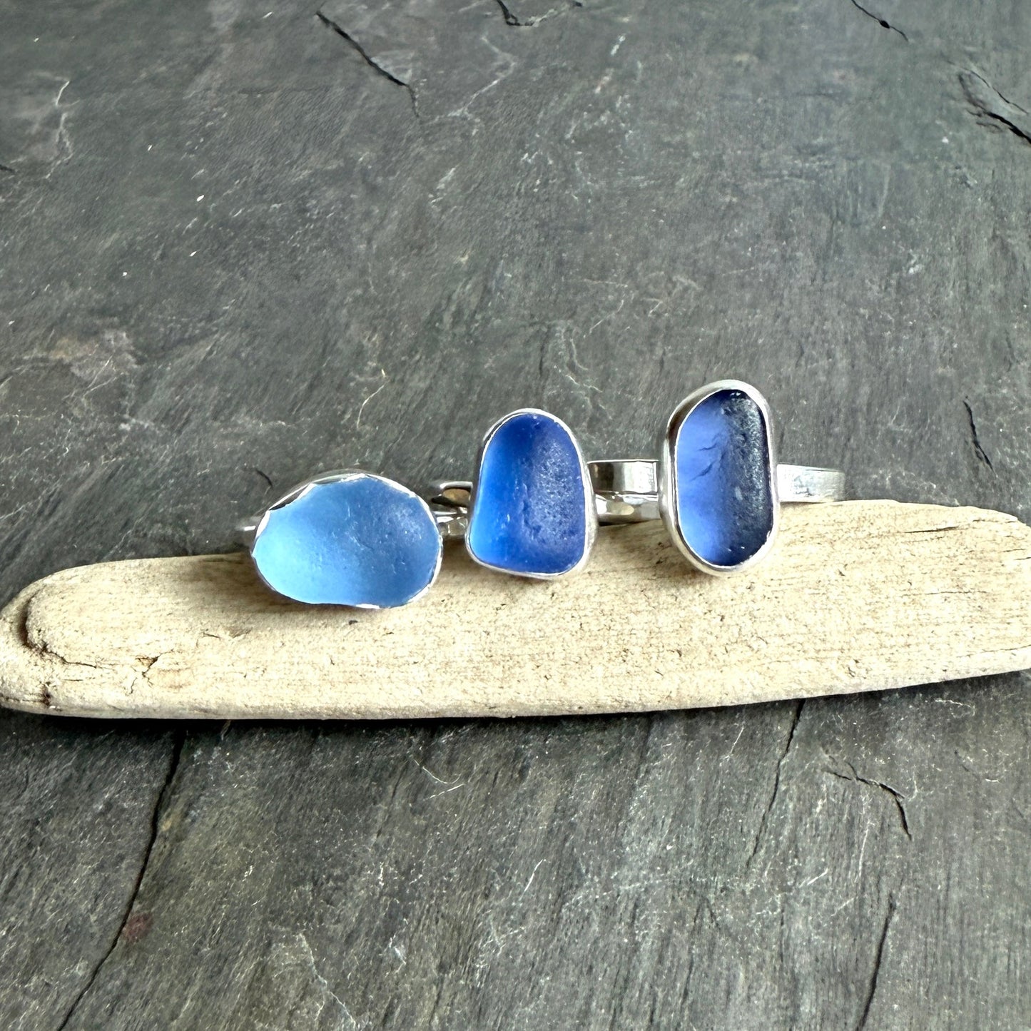 Dark Indigo Blue Sea Glass Ring | Sterling Silver | Handmade | Size 10 1/2