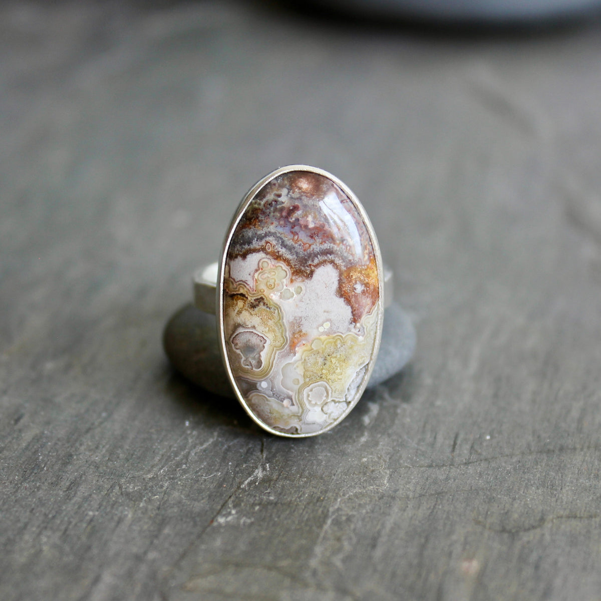 Mexican Crazy Lace Agate Statement Ring Size 10 | Handmade Sterling Silver