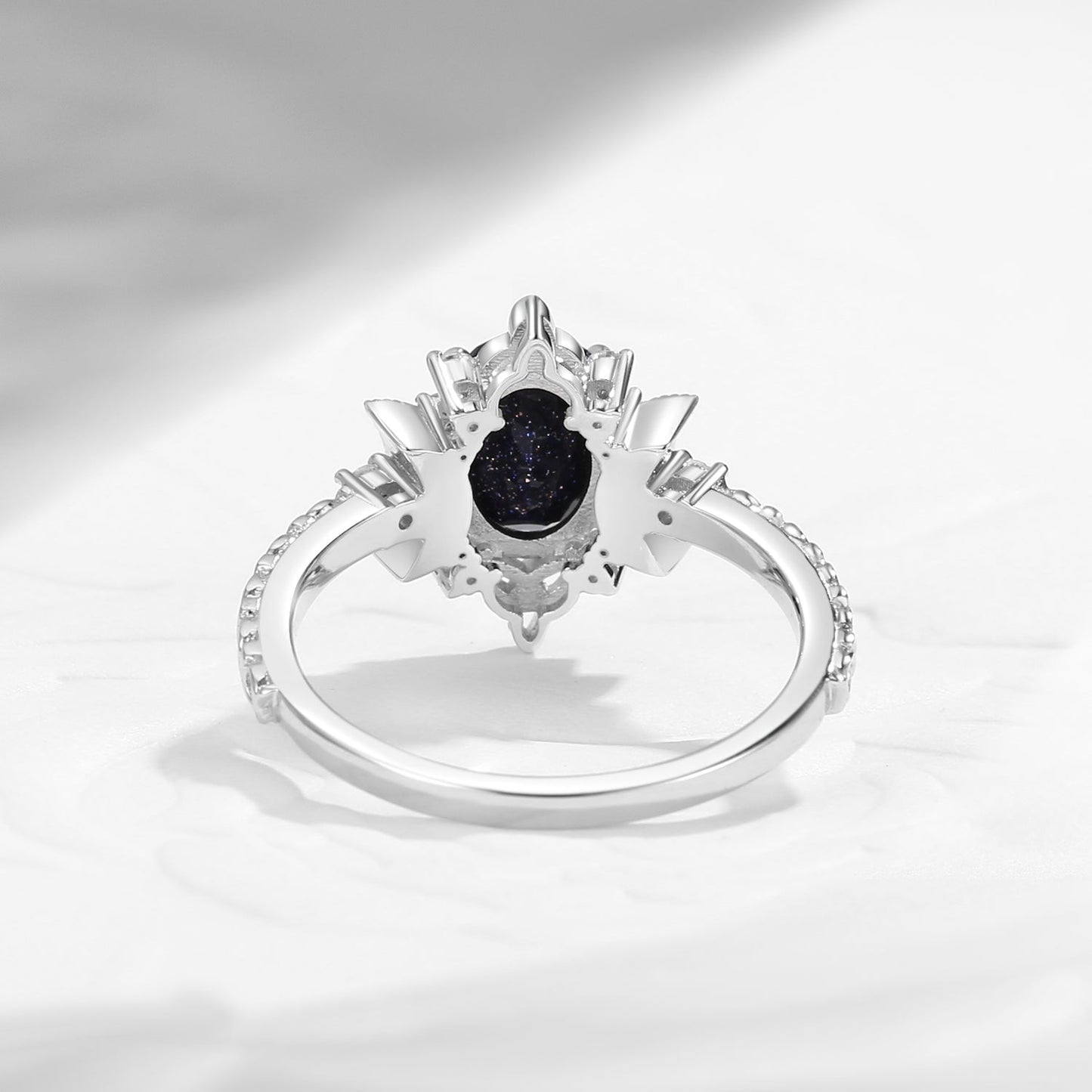 Celtic Moon - Vintage Inspired Oval Cut Blue Sandstone Celtic Engagement Ring