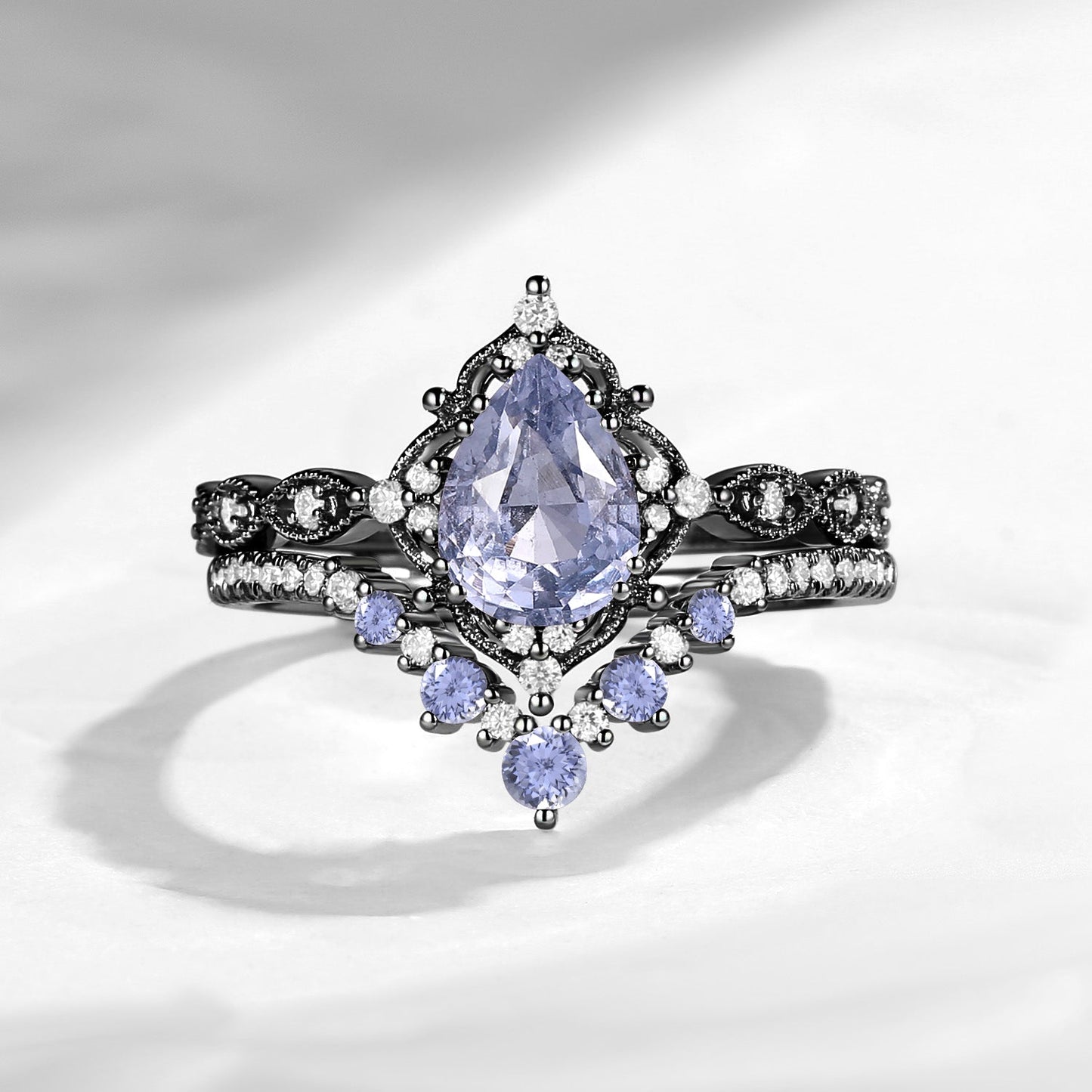 Antique Pear Cut Natural Spinel Engagement Ring 2pcs