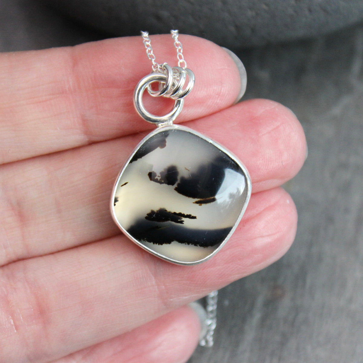 Large Montana Agate Pendant Necklace | Handcrafted Sterling Silver Statement Piece