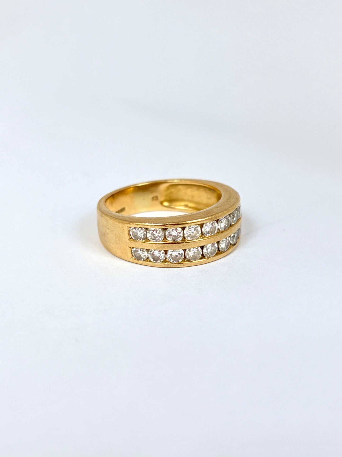 Vintage, 18ct Gold Double Diamond Half Eternity Ring, 6.41g