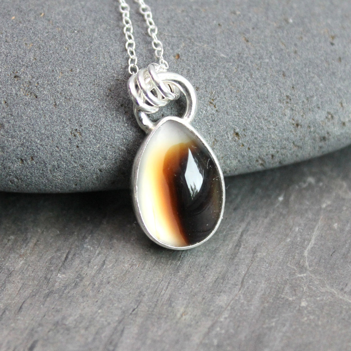 Small Teardrop Montana Agate Pendant Necklace | Handcrafted Sterling Silver Jewelry
