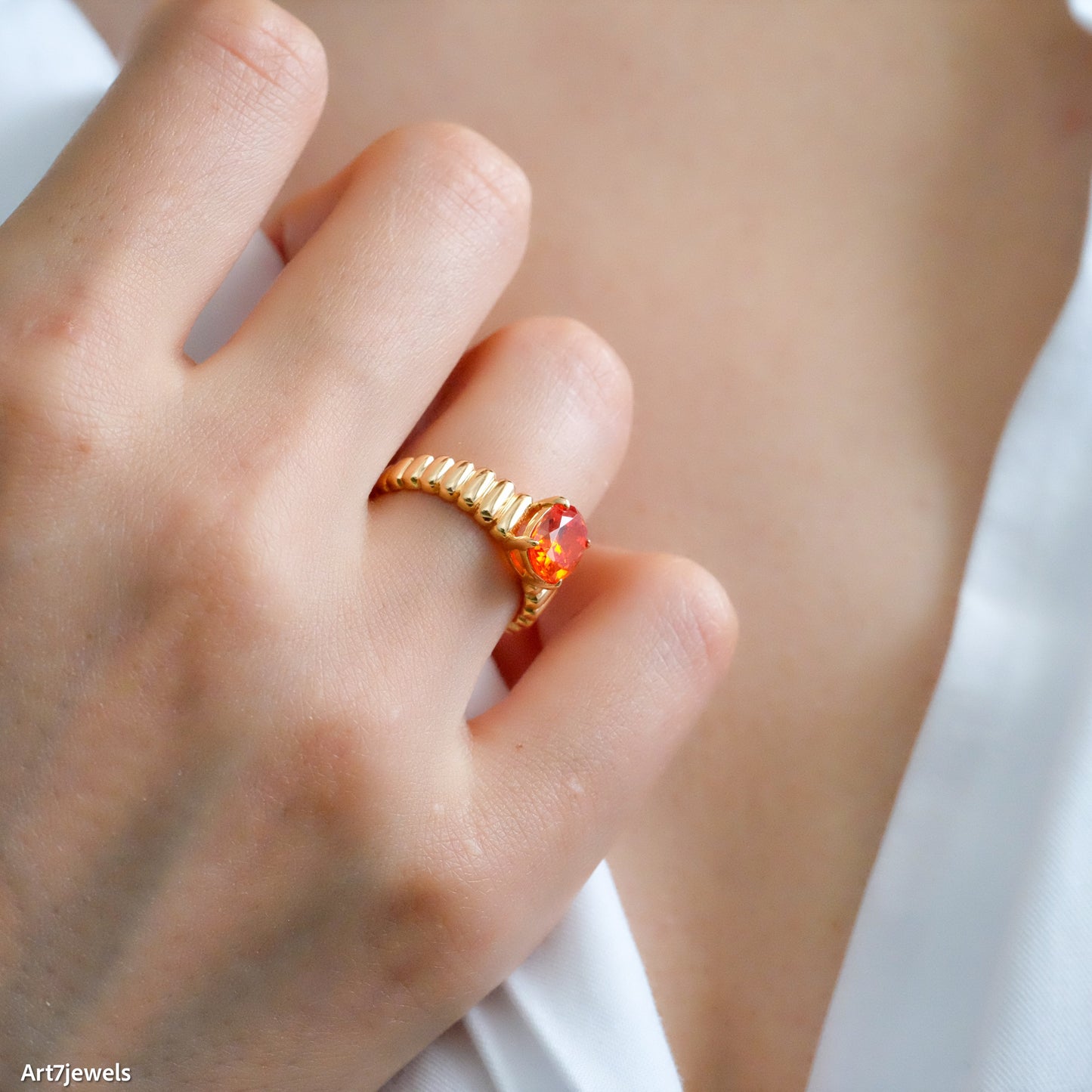 Orange Sapphire Ring