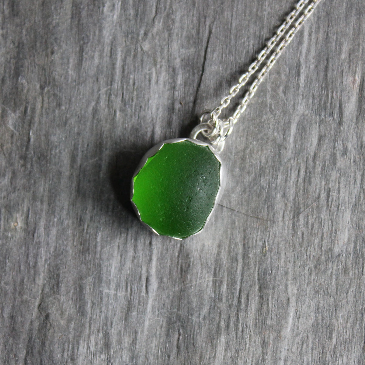 Lime Green UV Uranium Sea Glass Necklace | Sterling Silver | Handmade
