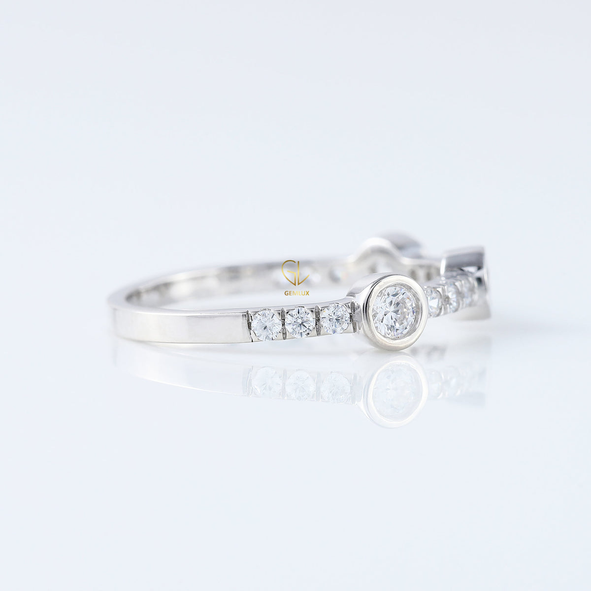Three Stone Bubble Style Round Lab Grown Bezel Set Eternity Band