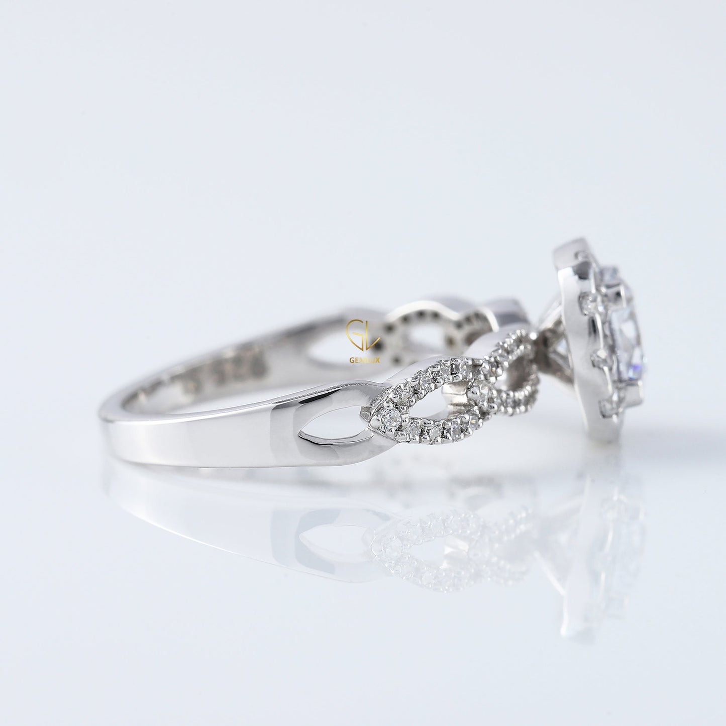 Twisted Round Moissanite Halo Infinity Shank Engagement Ring