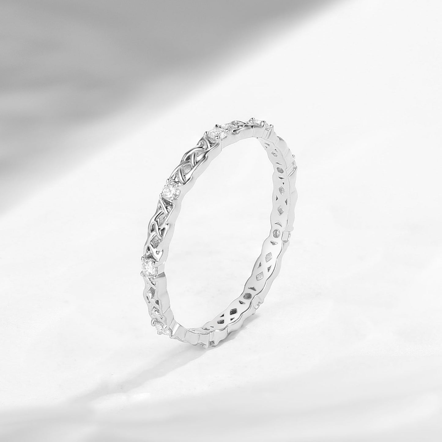 Celtic Full Eternity Moissanite Straight Wedding Band Stack