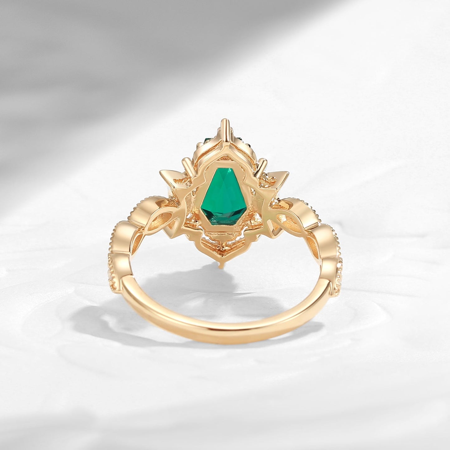 Crescent Moon | Coffin Cut Lab Emerald Ring - Till Death Do Us Part