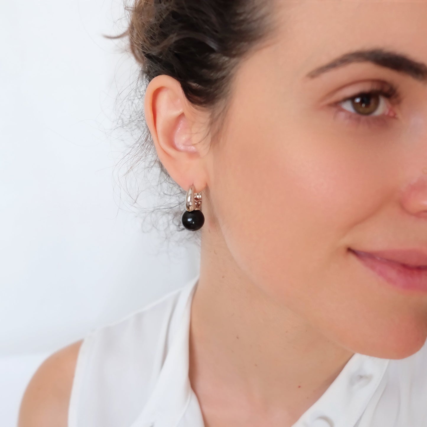 12mm Black onyx hoop earrings