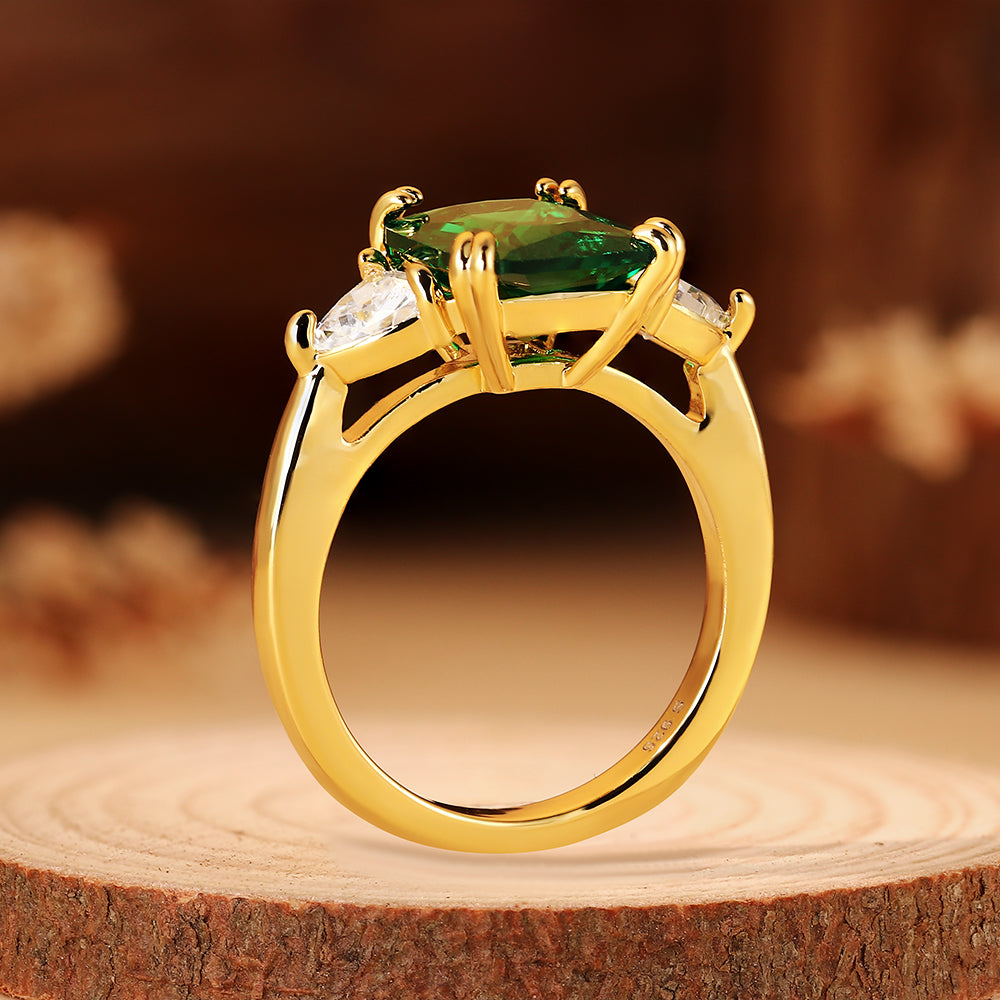 4.14CT Emerald Cut Lab Emerald Three Stone with Trillion Side Stones Ring