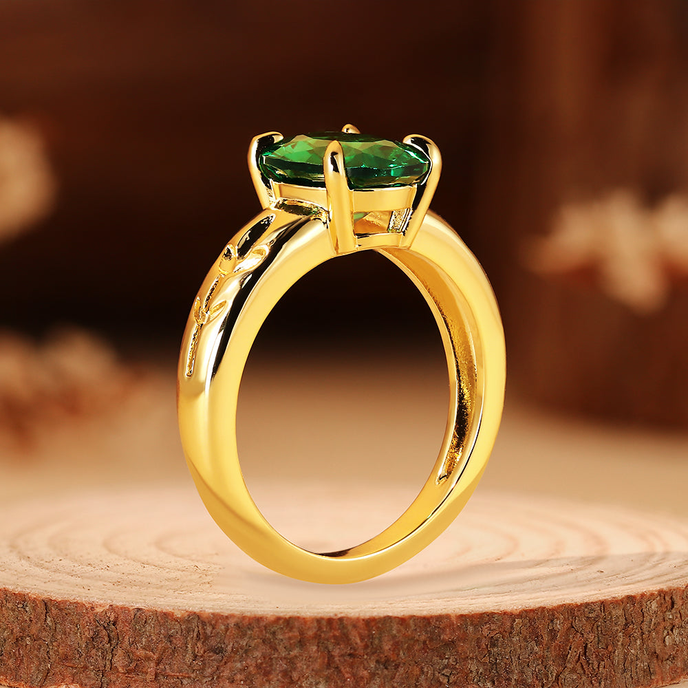 2.65CT Oval Cut Lab Nature Inspired Leaf Engraved Engagement Ring