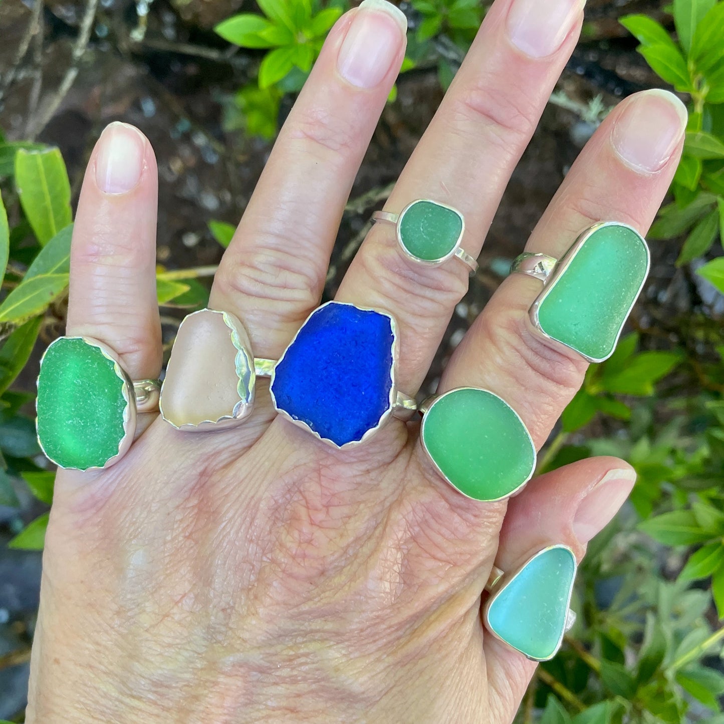 Huge Green Sea Glass Statement Ring • Handmade • Sterling Silver • Beach Glass Jewelry • Size 11.5