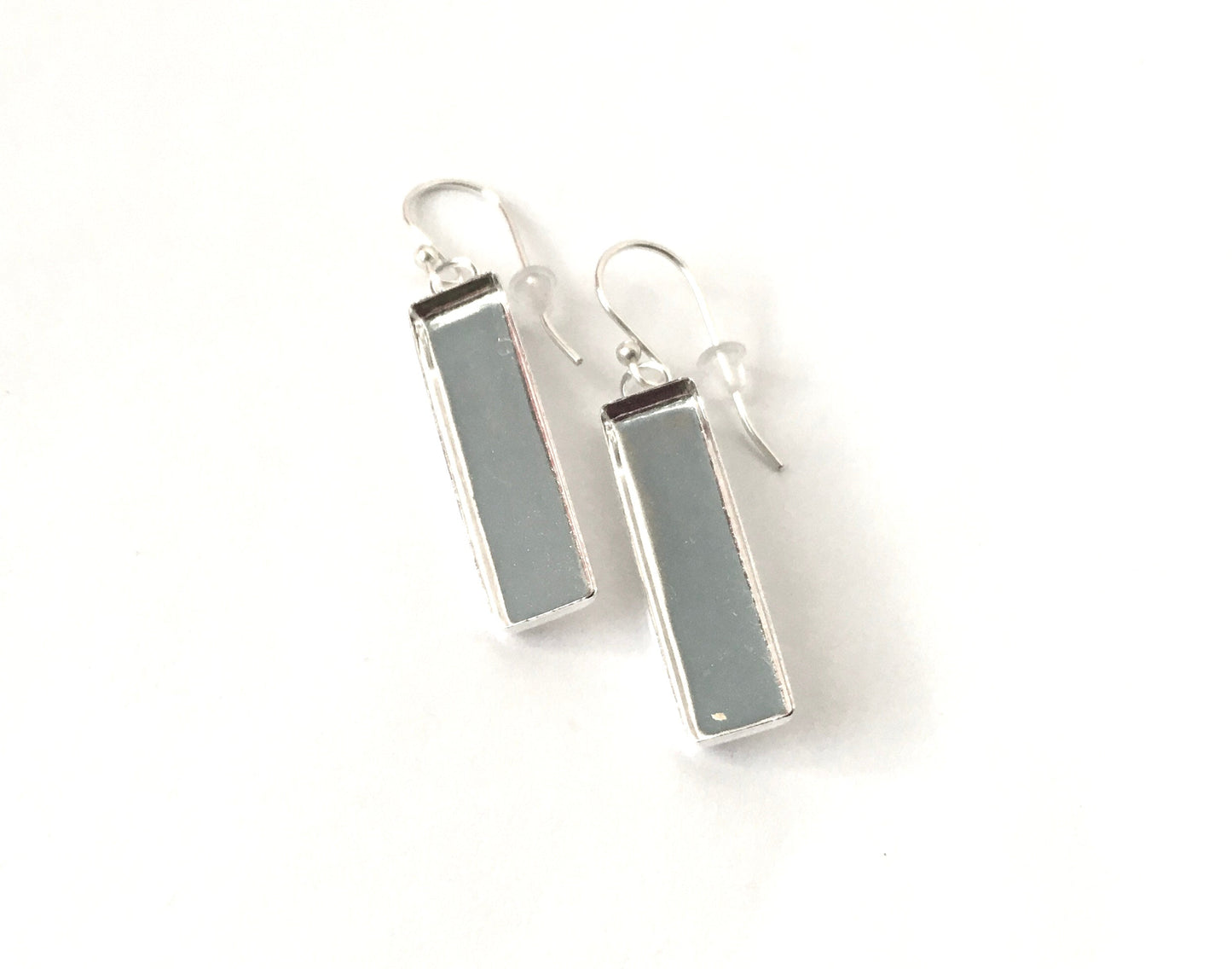 Silver Rectangle Dangle Earring Blanks Bezel Cup | Rectangle Earrings | 6x8 mm, 8x10 mm, 7x28 mm