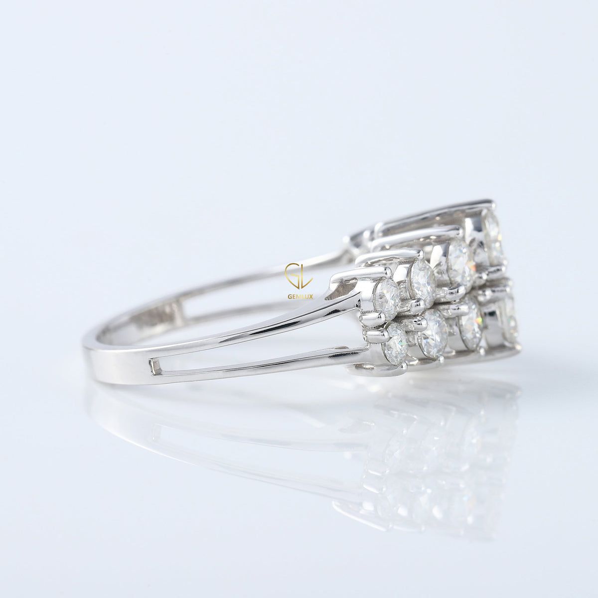 Art Deco Two Row Lab Grown Half Eternity Wedding Band