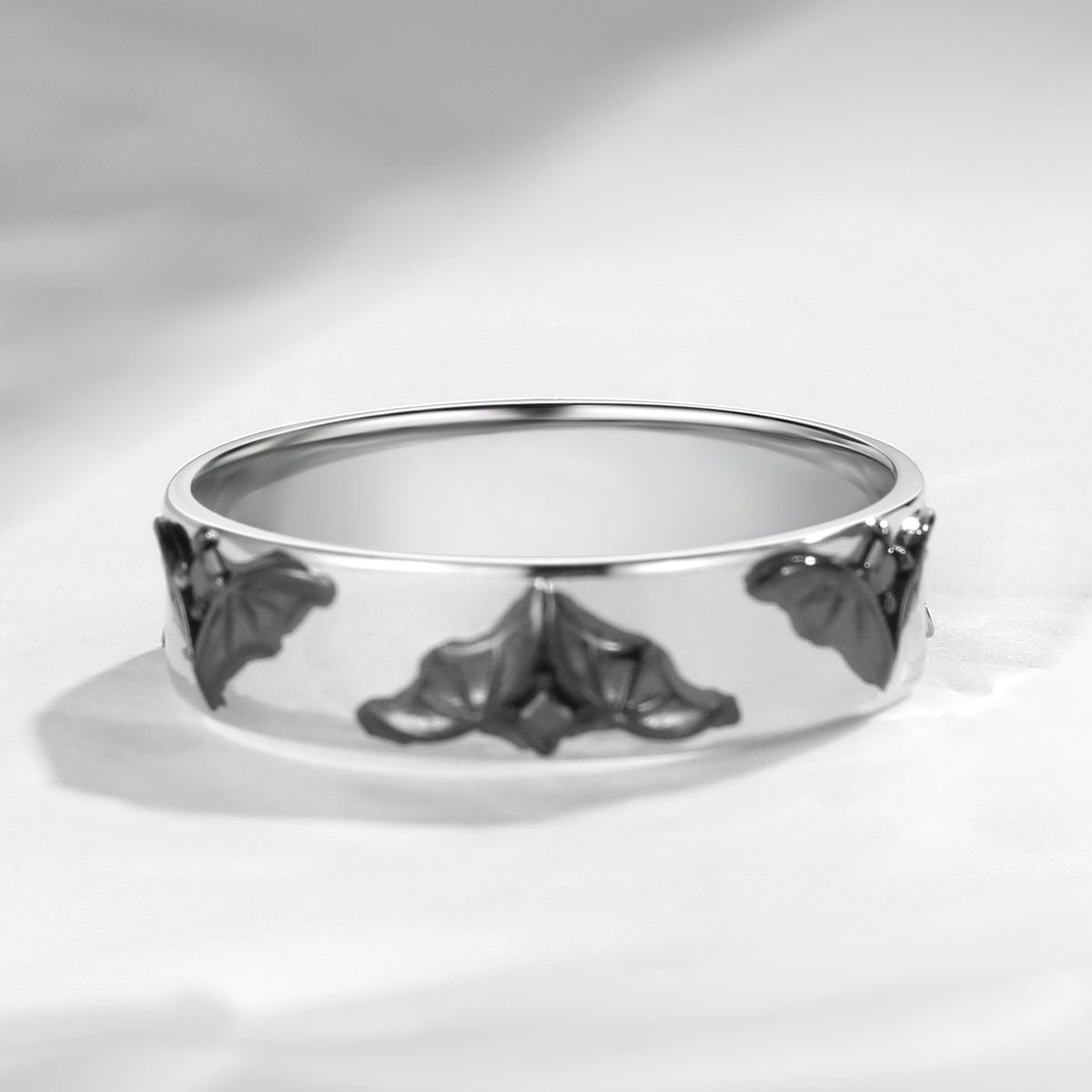 Unique Gothic Bat Inspired Black Gold Bat Wing Wedding Band For Men