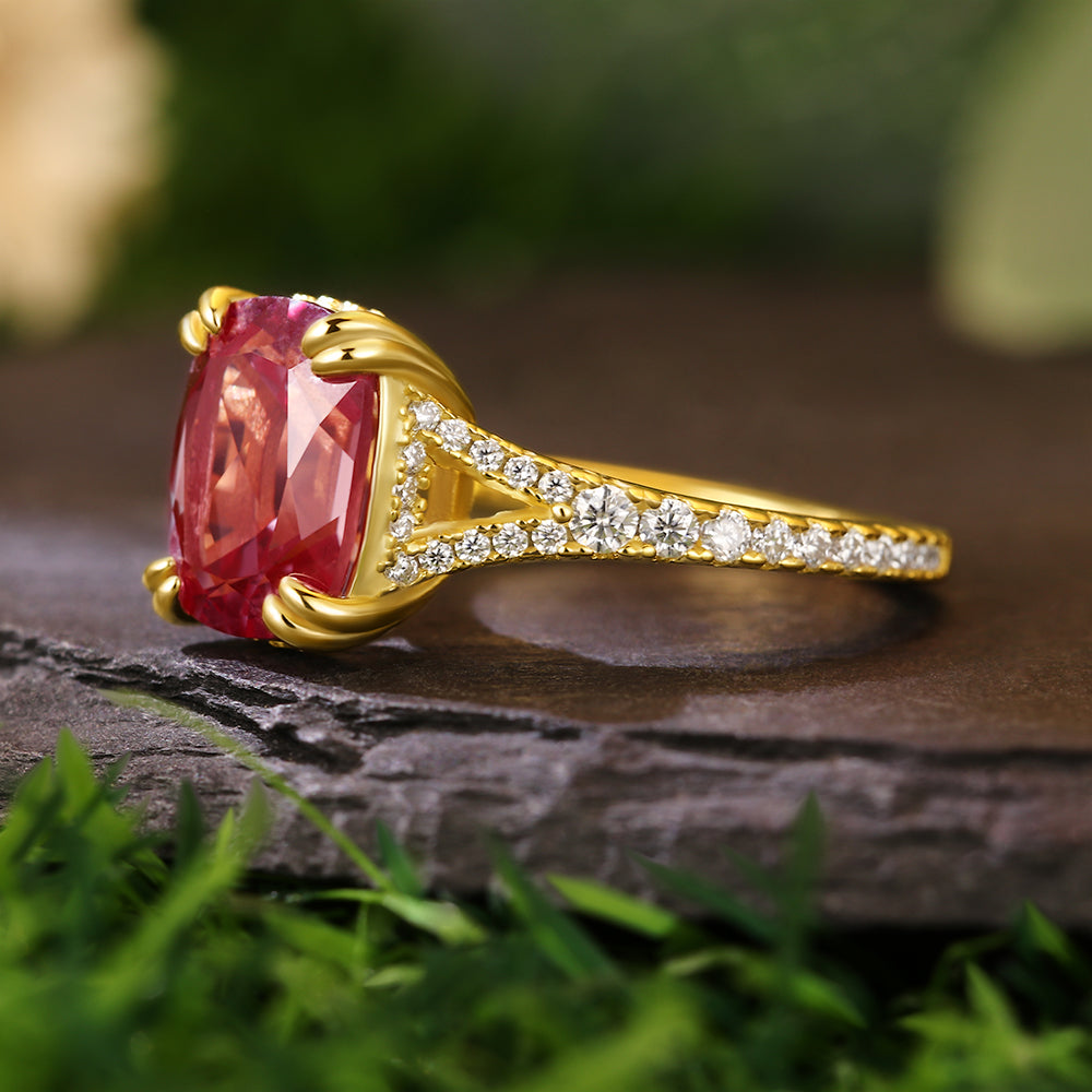 3.1Ct Cushion Cut Lab Alexandrite Pavé Accents Hidden Halo Modern Luxury Engagement Ring