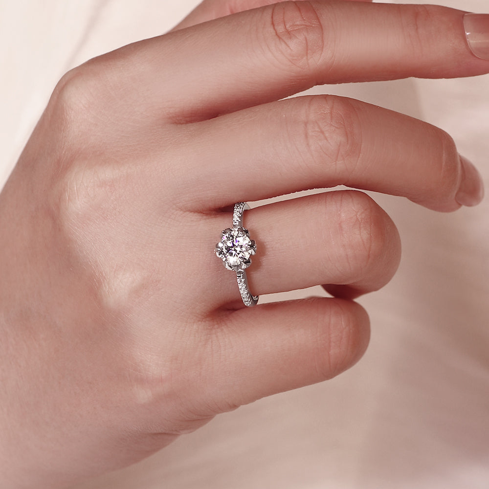 Vintage-Inspired Lotus 1.18CT Round Cut Moissanite Engagement Ring