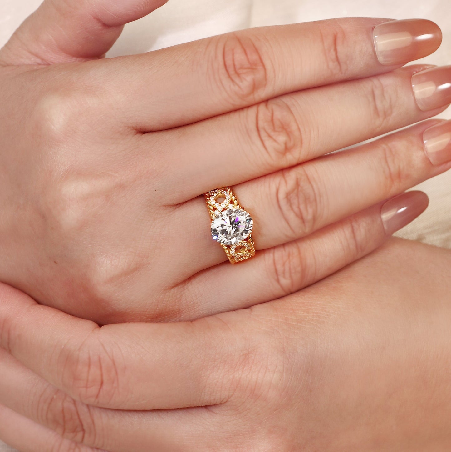 3.14CT Oval Cut Engagement Ring with Braided Infinity Band and Twisted Rope Edge, Vintage Inspired Statement Ring