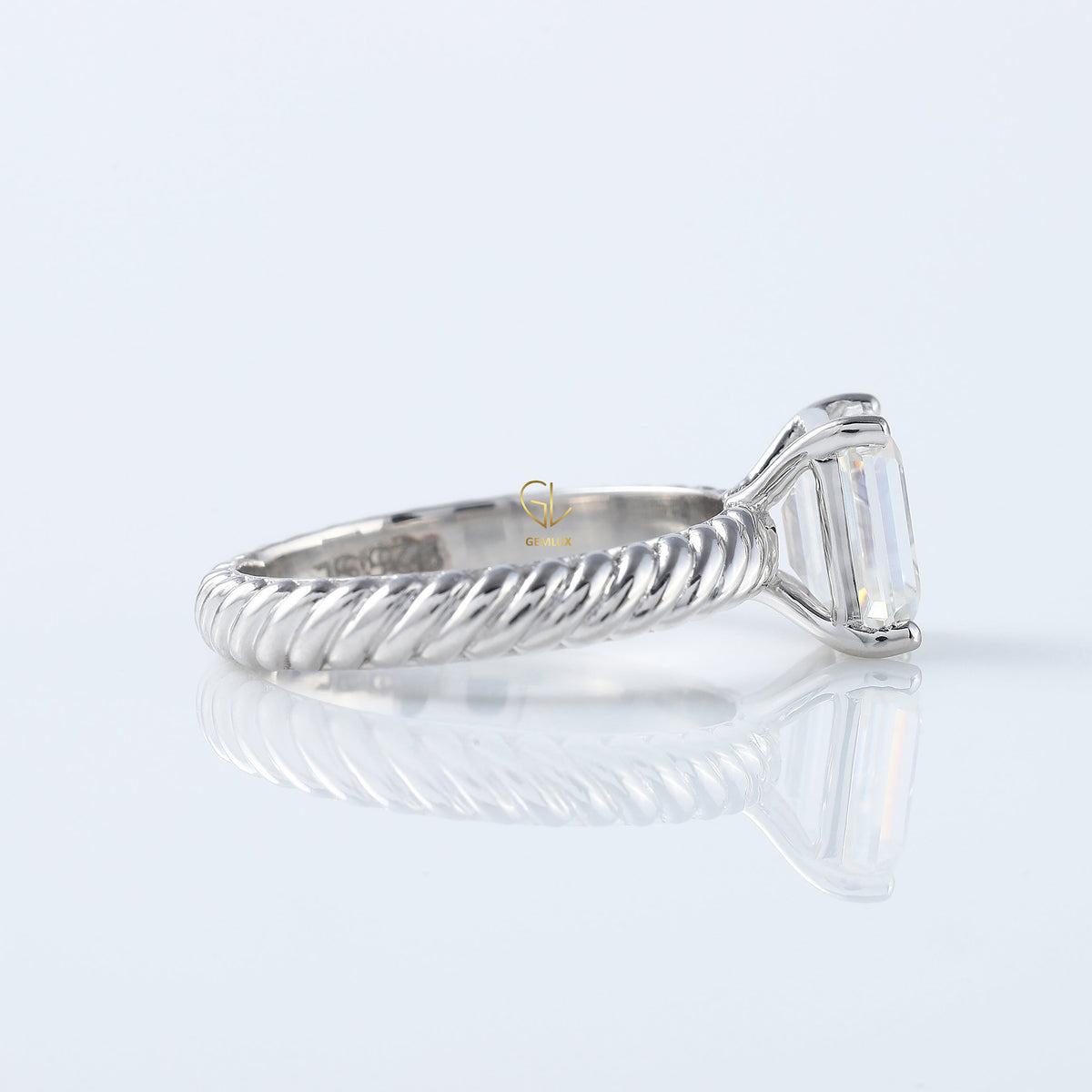 Twisted Emerald Cut Lab Grown Wire Rope Solitaire Ring