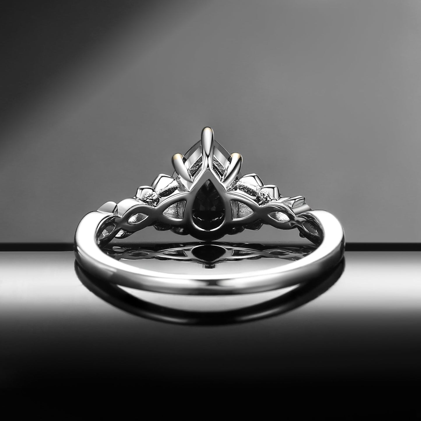 Nature Inspired Pear Shaped Black Moissanite 'Thorns & Roses' Two-Tone Engagement Ring