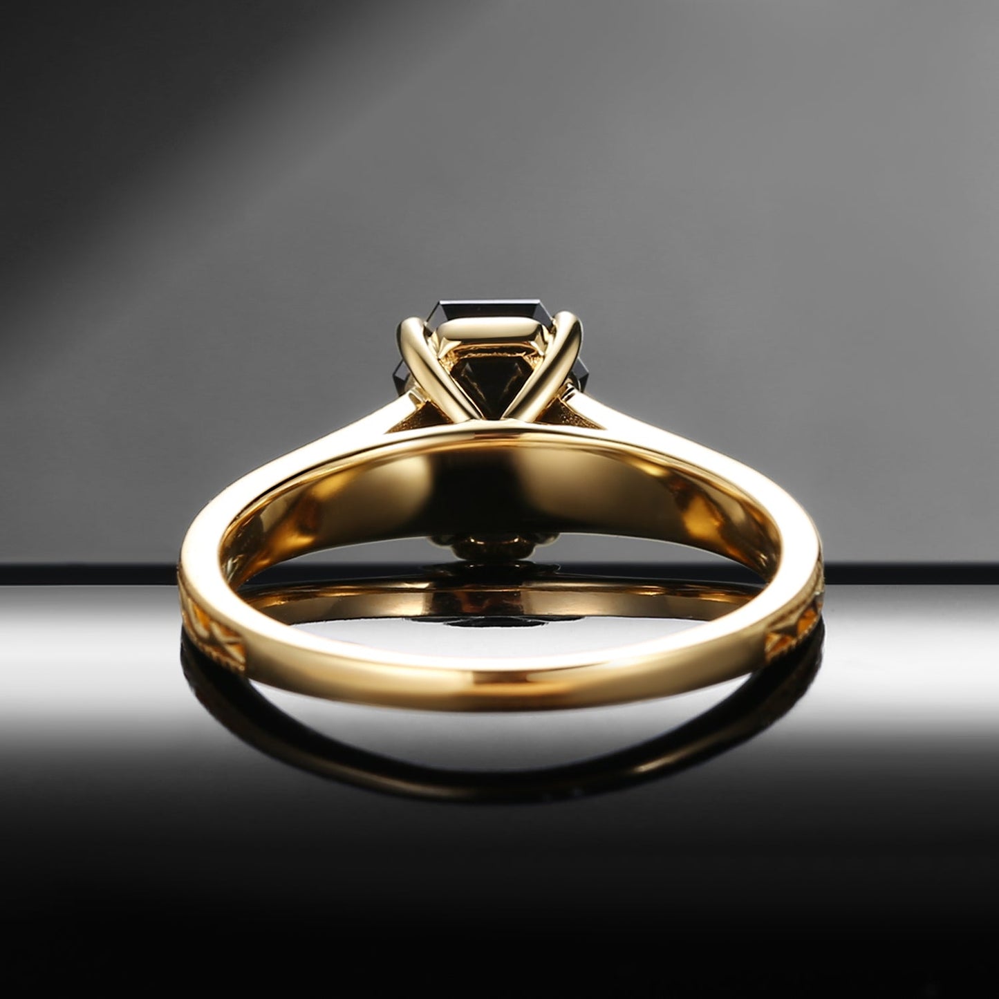 Nature Inspired Coffin Cut Black Moissanite 'Thorns & Roses' Filigrees Engagement Ring