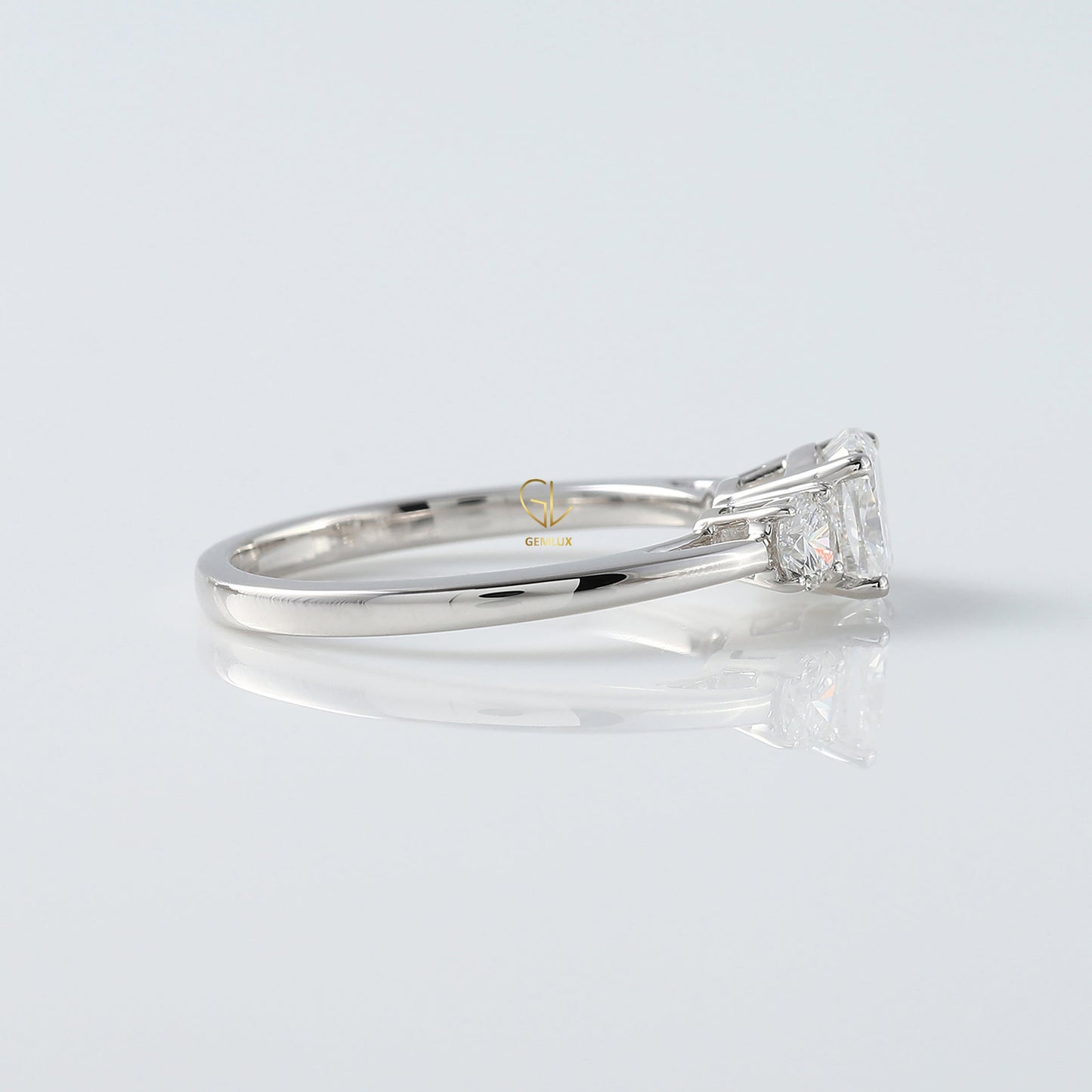 Cushion Cut Moissanite Three Stone Engagement Ring