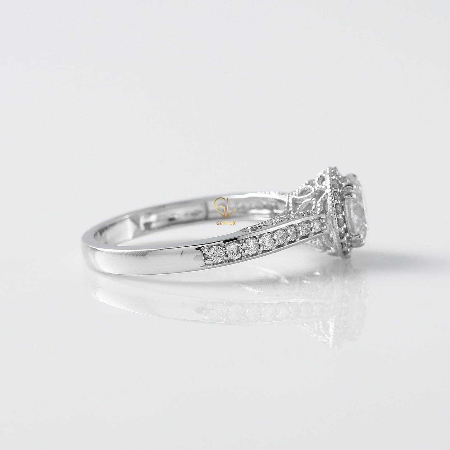 Art Deco Round Diamond Filigree Halo Engagement Ring