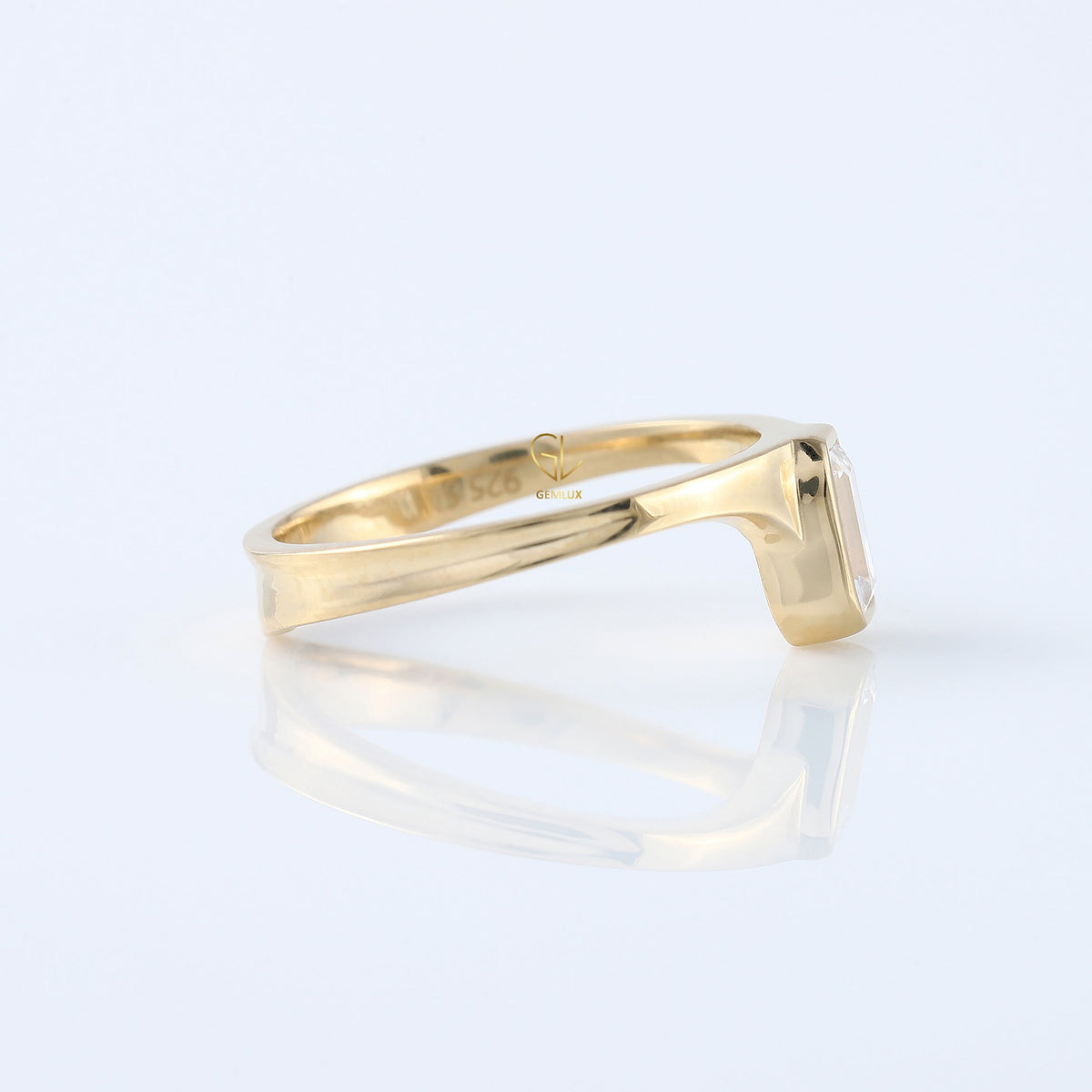 Emerald Cut Lab Grown Bezel Set Curved Solitaire Ring