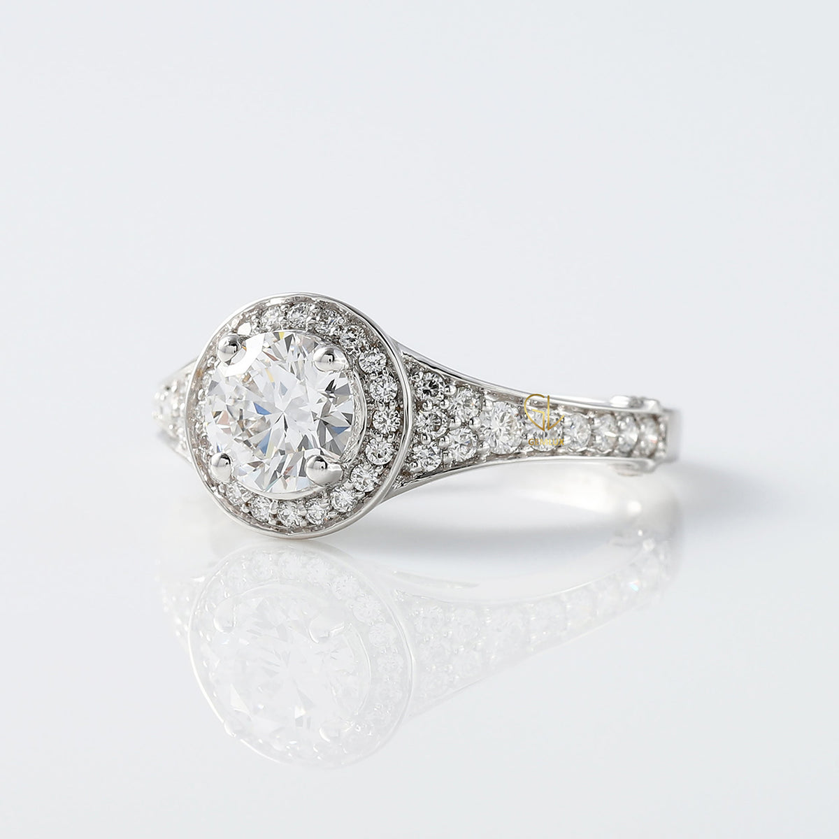 Heart & Arrow Round Lab Grown Diamond Floral Halo Bezel Set Vintage Engagement Ring