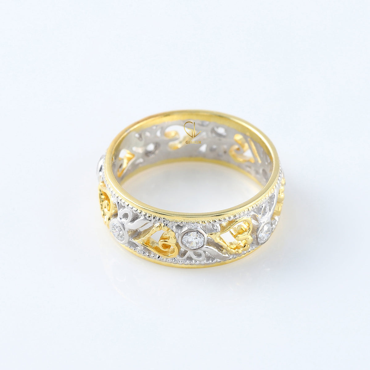 Vintage Art Deco Filigree Two Tone Wedding Band