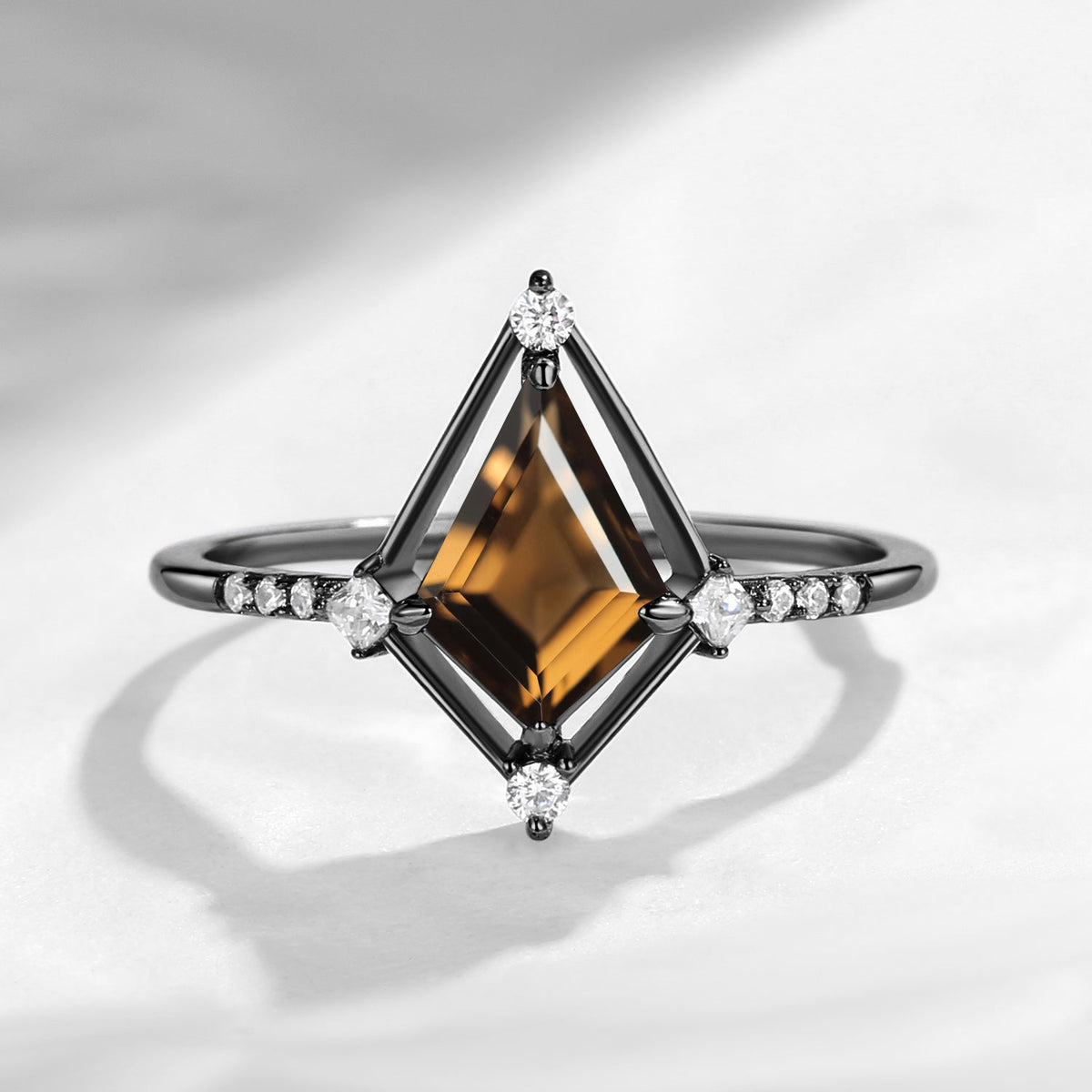 Classic Kite Cut Natural Smokey Quartz Halo Engagement Ring