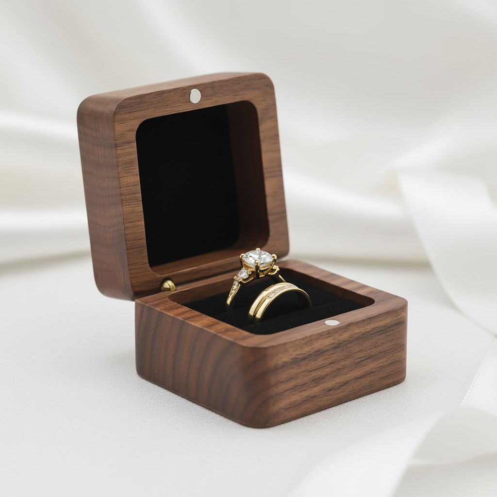 Personalized Wooden Wedding Ring Box Double Slots