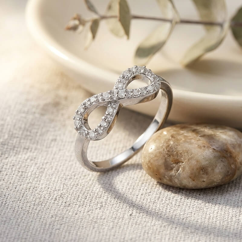Infinity Knot Pave Moissanite Wedding Band Promise Ring