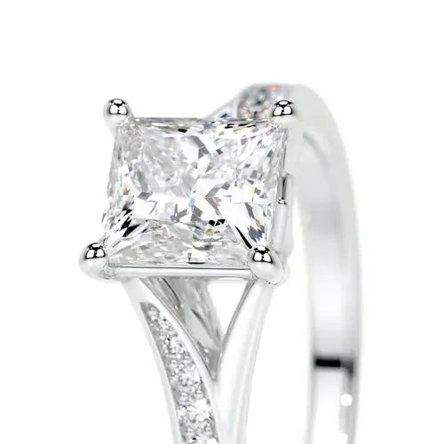 Alluring Solarii Moissanite 2.0ct Princess Cut 925 Sterling Silver Split Shank Engagement Ring
