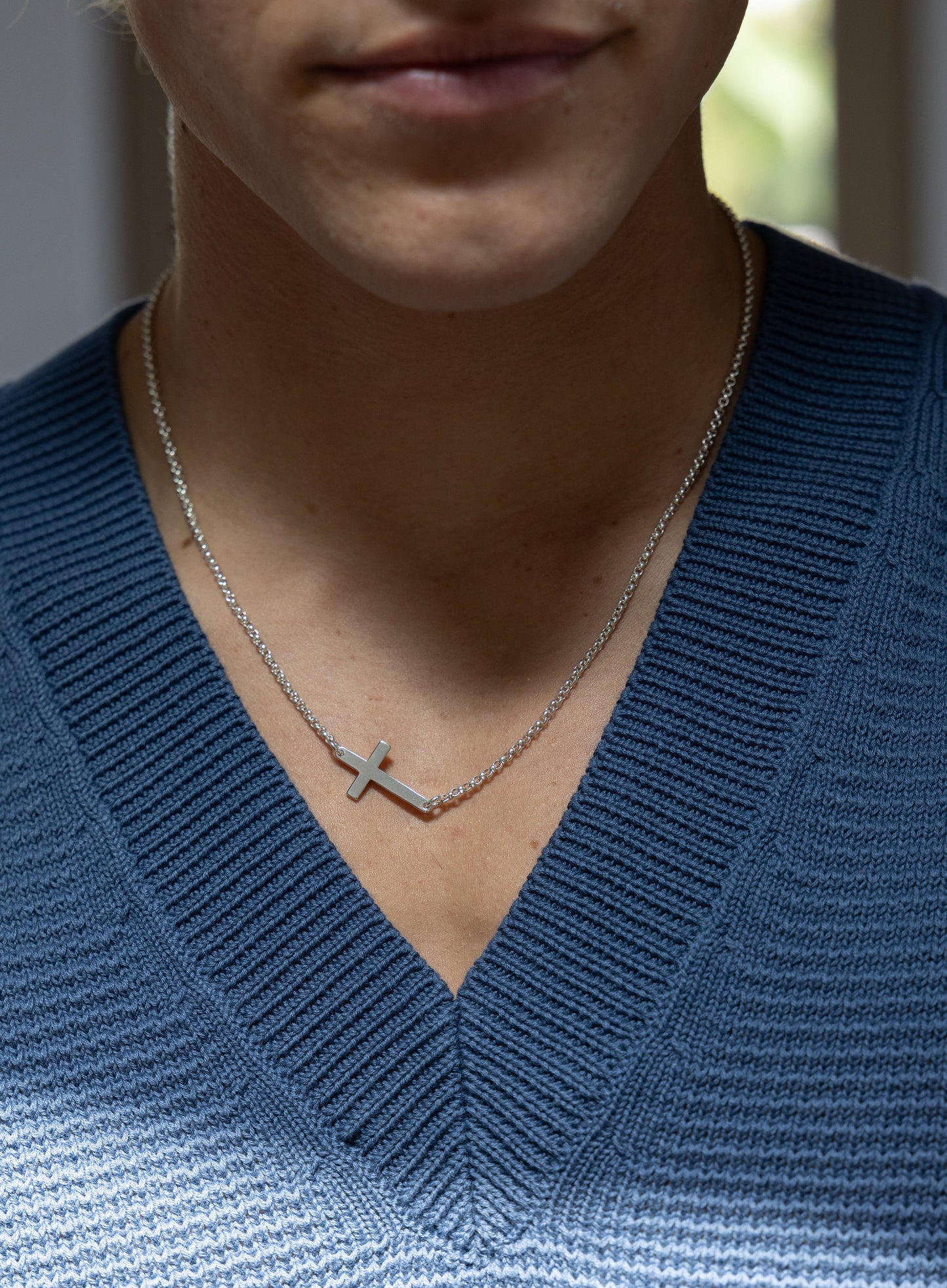 Sterling Silver Sideways Cross Pendant for Men on Rolo Chain