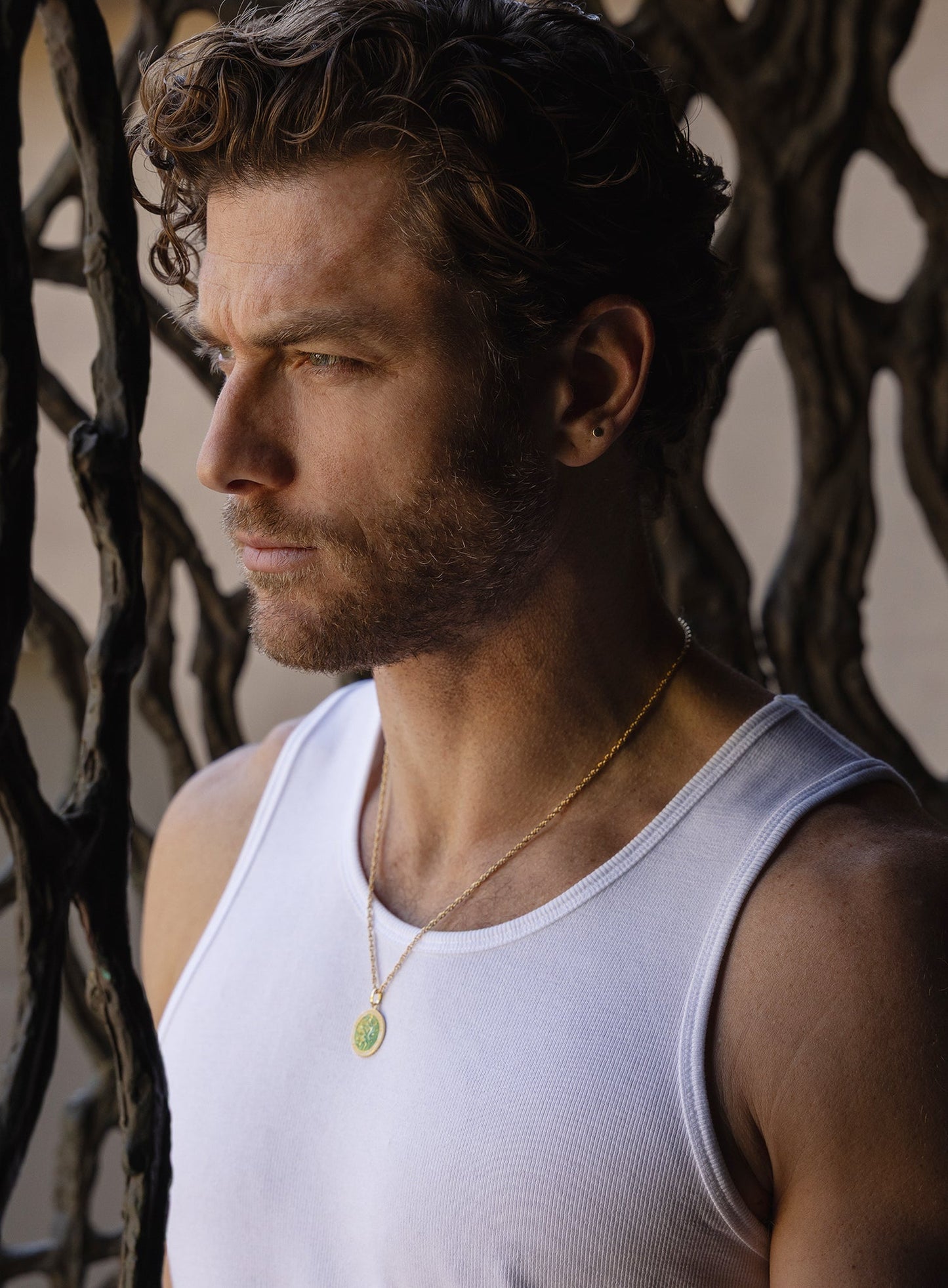 Vermeil Gold Light Blue Enamel Saint Christopher Medal Necklace for Men