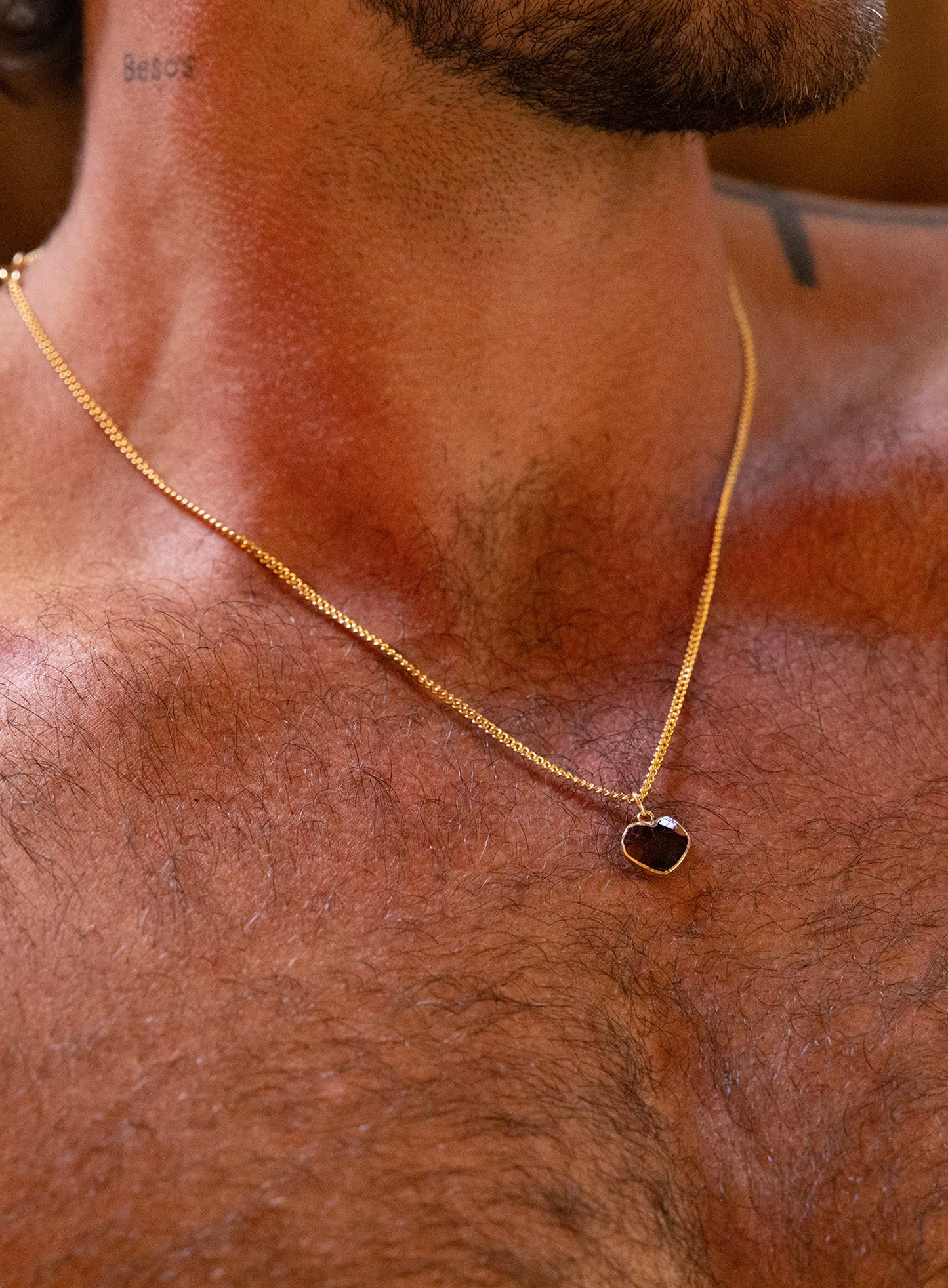 Raw Garnet Heart Shaped 14k Gold Filled Pendant Necklace for Men