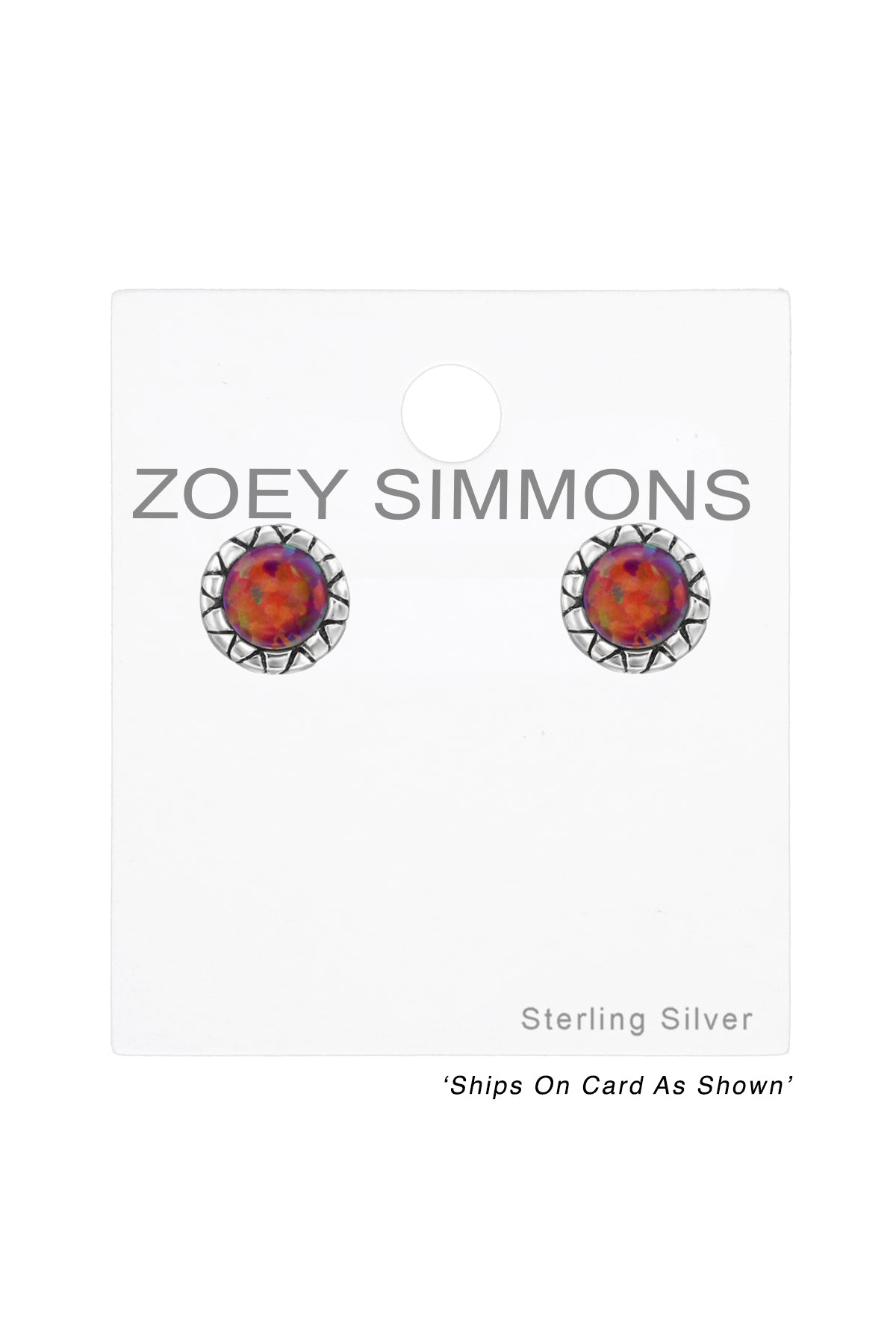 Sterling Silver Round Ear Studs With Opal - SS