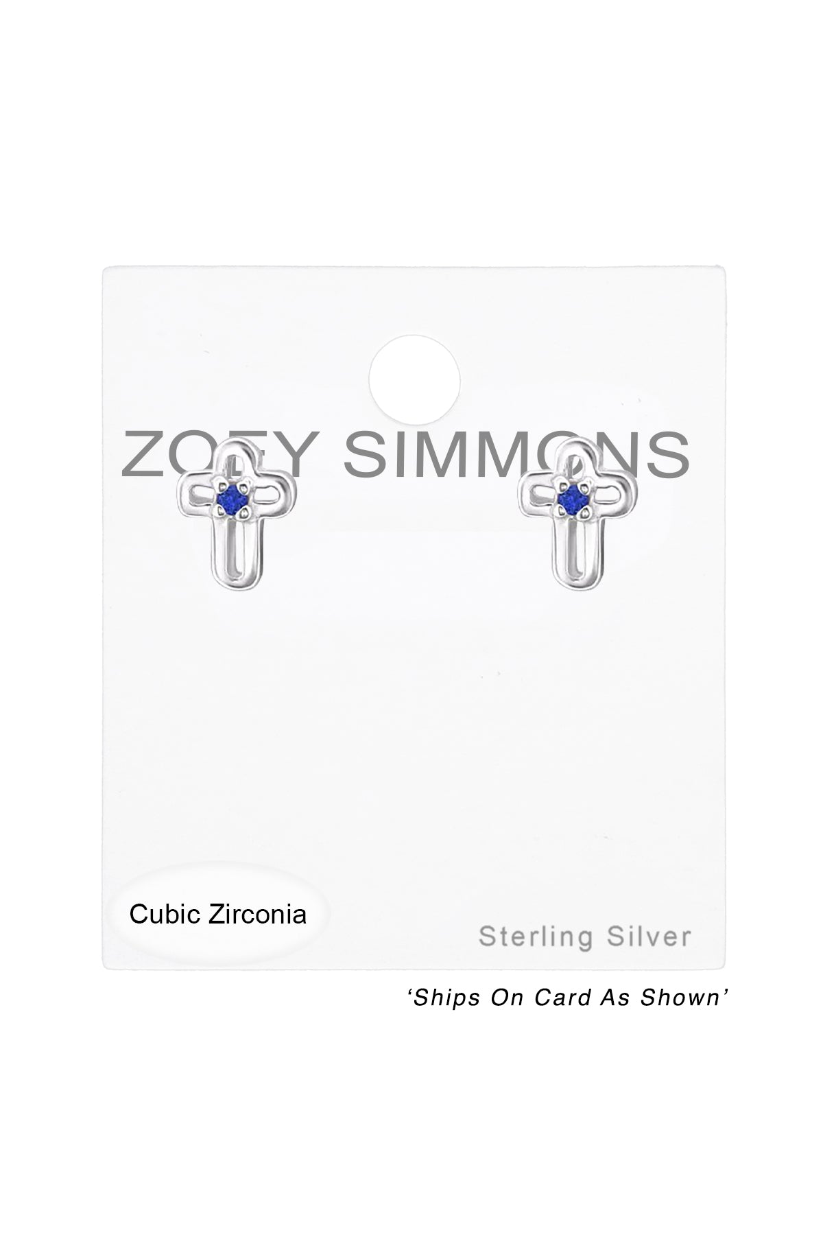 Sterling Silver Birthstone Cross Ear Studs With CZ - SS